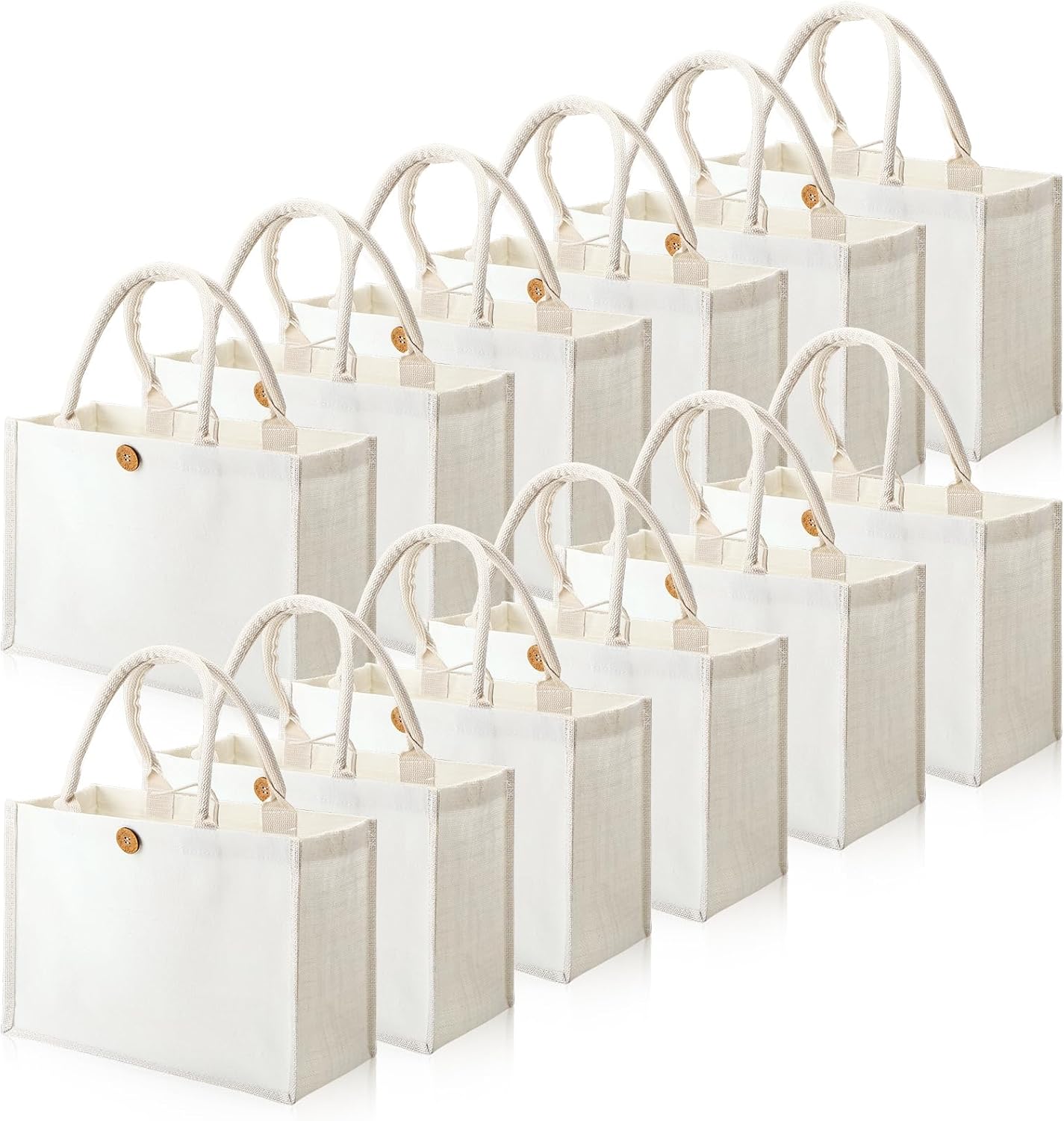 12 Pieces Jute Tote Bags Burlap Tote Beach Bags with Handles Reusable Waterproof Tote Shopping Bag Blank DIY Canvas Gift Bag