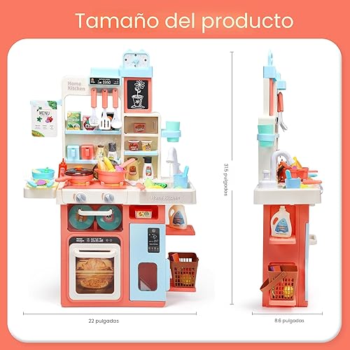 Miniatura 7 de HOLYFUN Kids Kitchen Playset, Kitchen Set for Toddler with Sound & Light, Cooking Stove with Steam, Play Sink and Toy Kitchen Accessories, Pretend