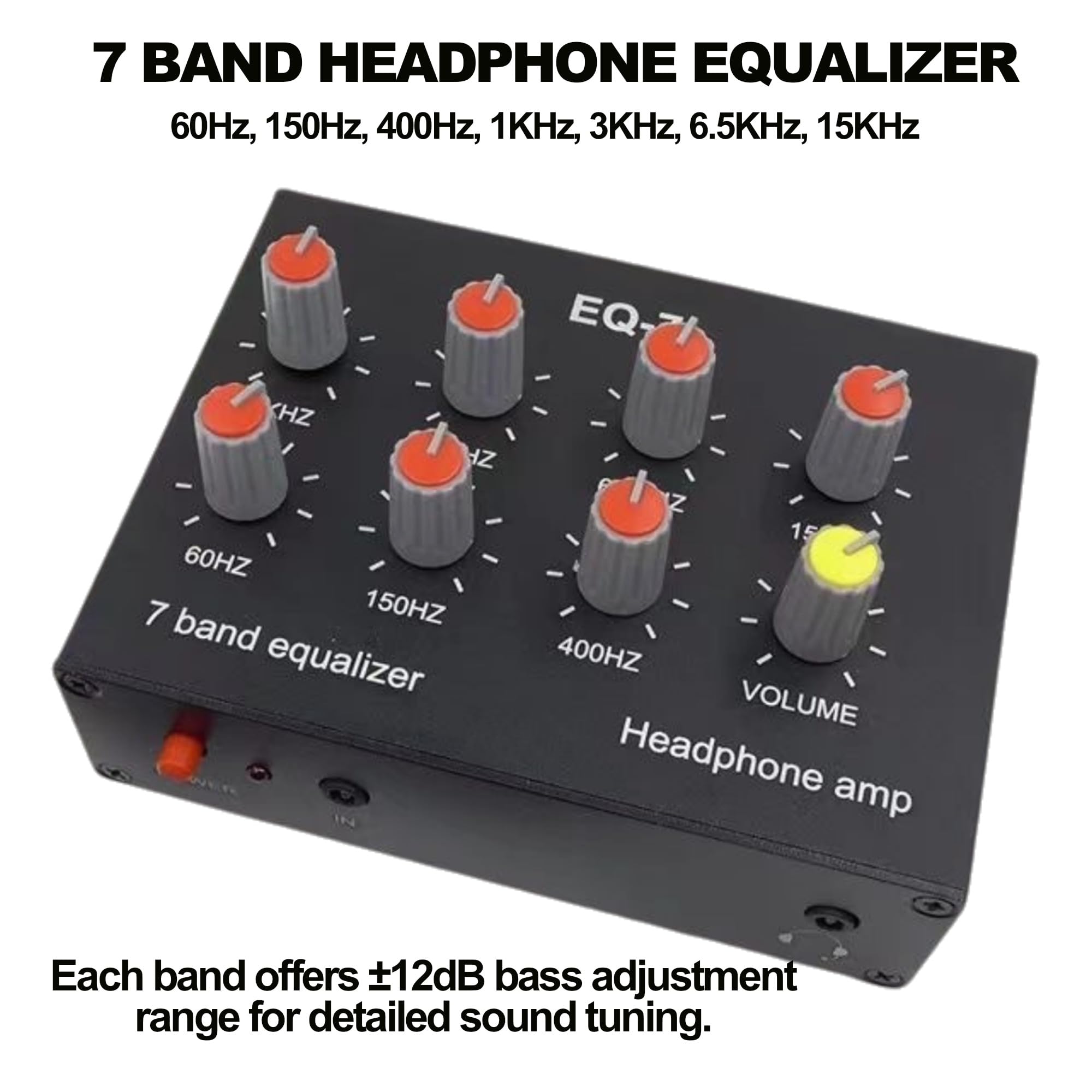 EQ 7 Band Sound Equalizer Home Audio, 2 Channel Car Audio Equalizer, 3.5mm Interface Digital Headphone Stereo Equalizer for Home Audio, 12dB High Bass Adjustment