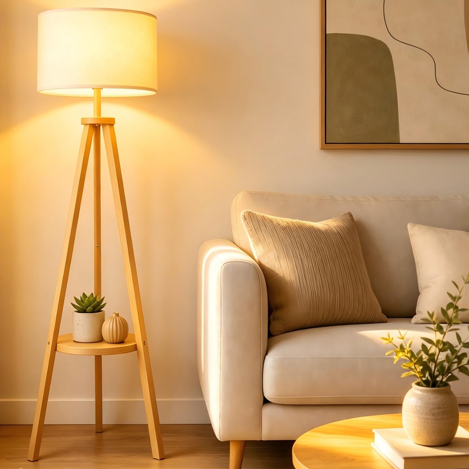 ARTETHYS Floor Lamps for Living Room, Tripod Standing Lamp with Shelf