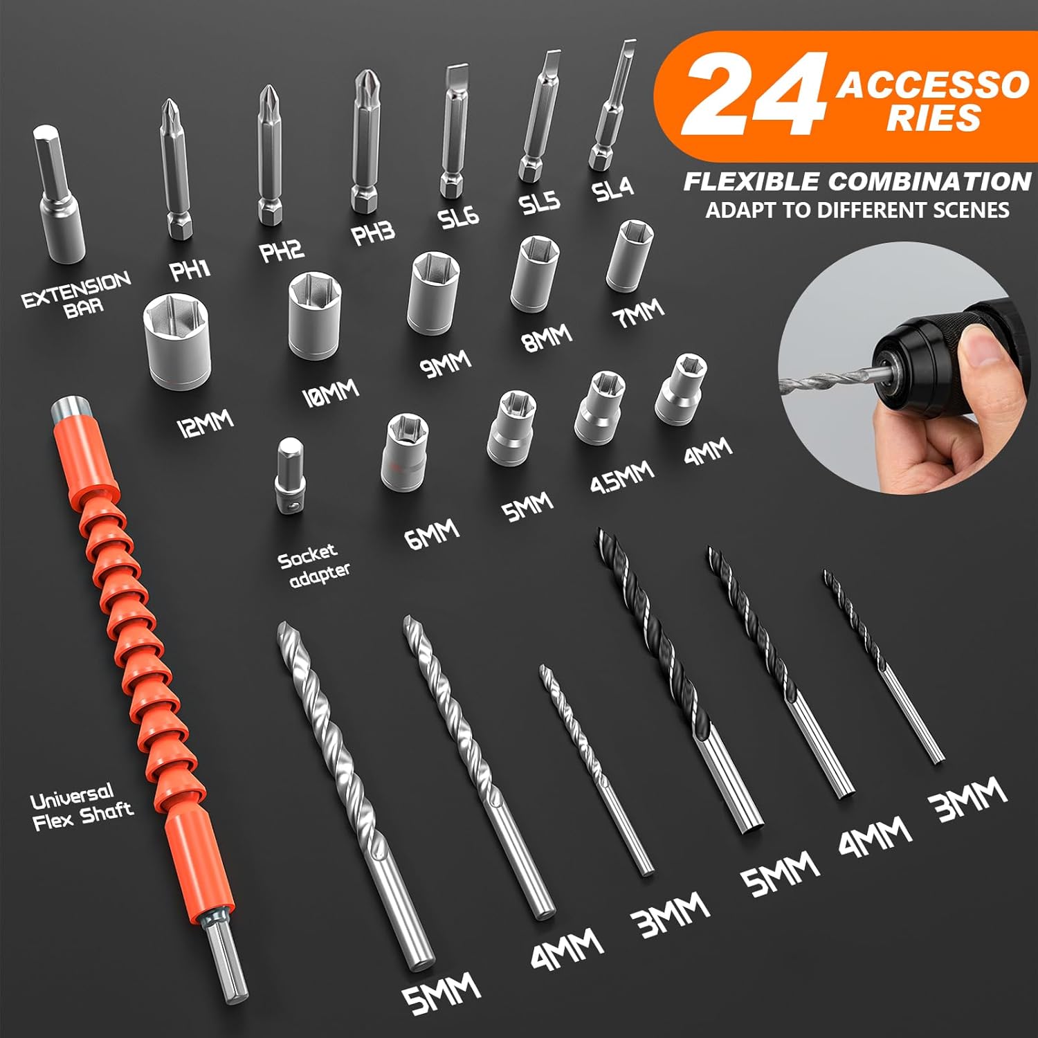 Assortment of 24 accessories for the Gisam cordless drill