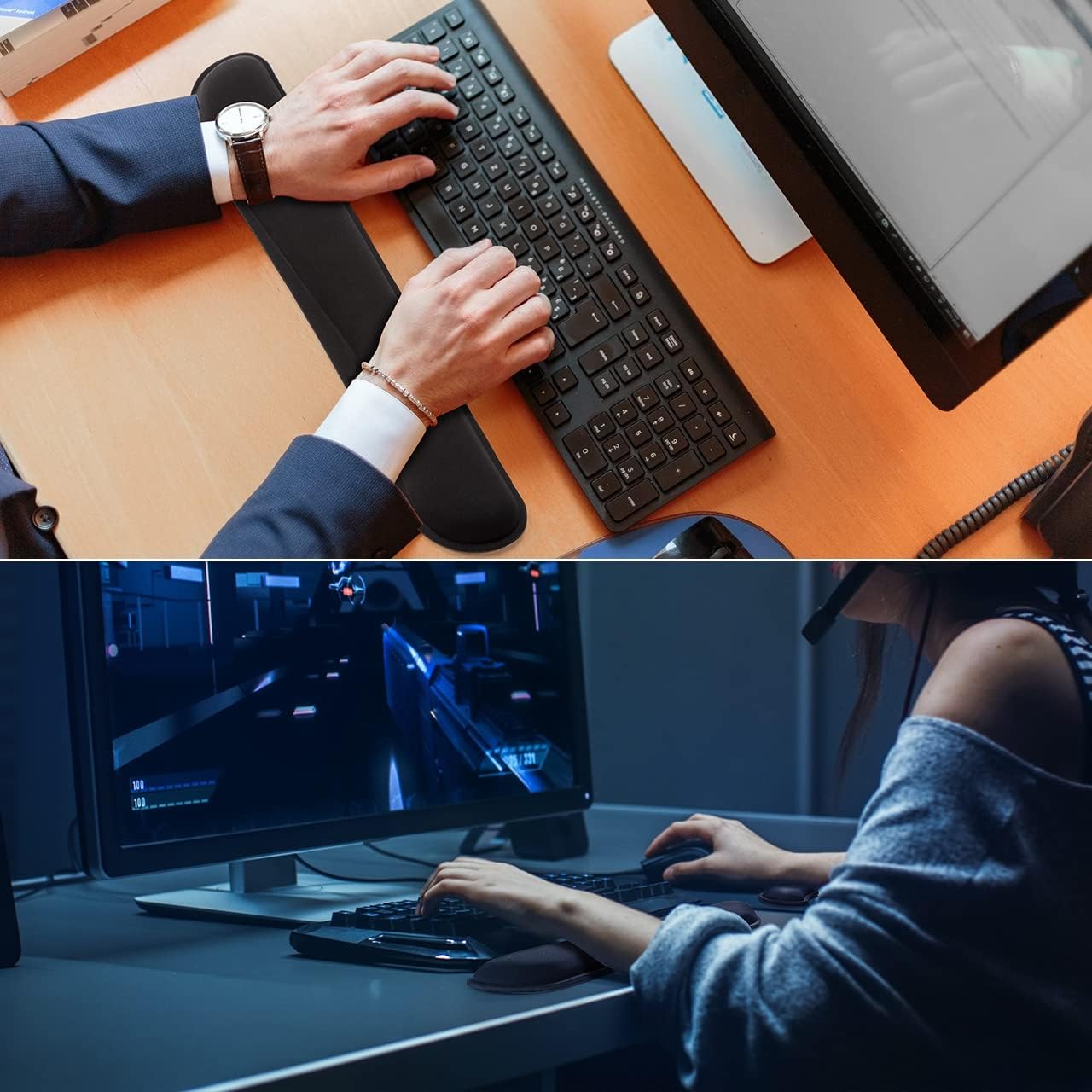 Keyboard Wrist Rests, Wrist Pad Support for Computer Keyboard and Mouse, Comfortable Memory Foam, Ergonomic, Reinforced Edges, Non-Slip, Easy Cleaning, Pain Relief for CTS Office & Home, 17.5", Black