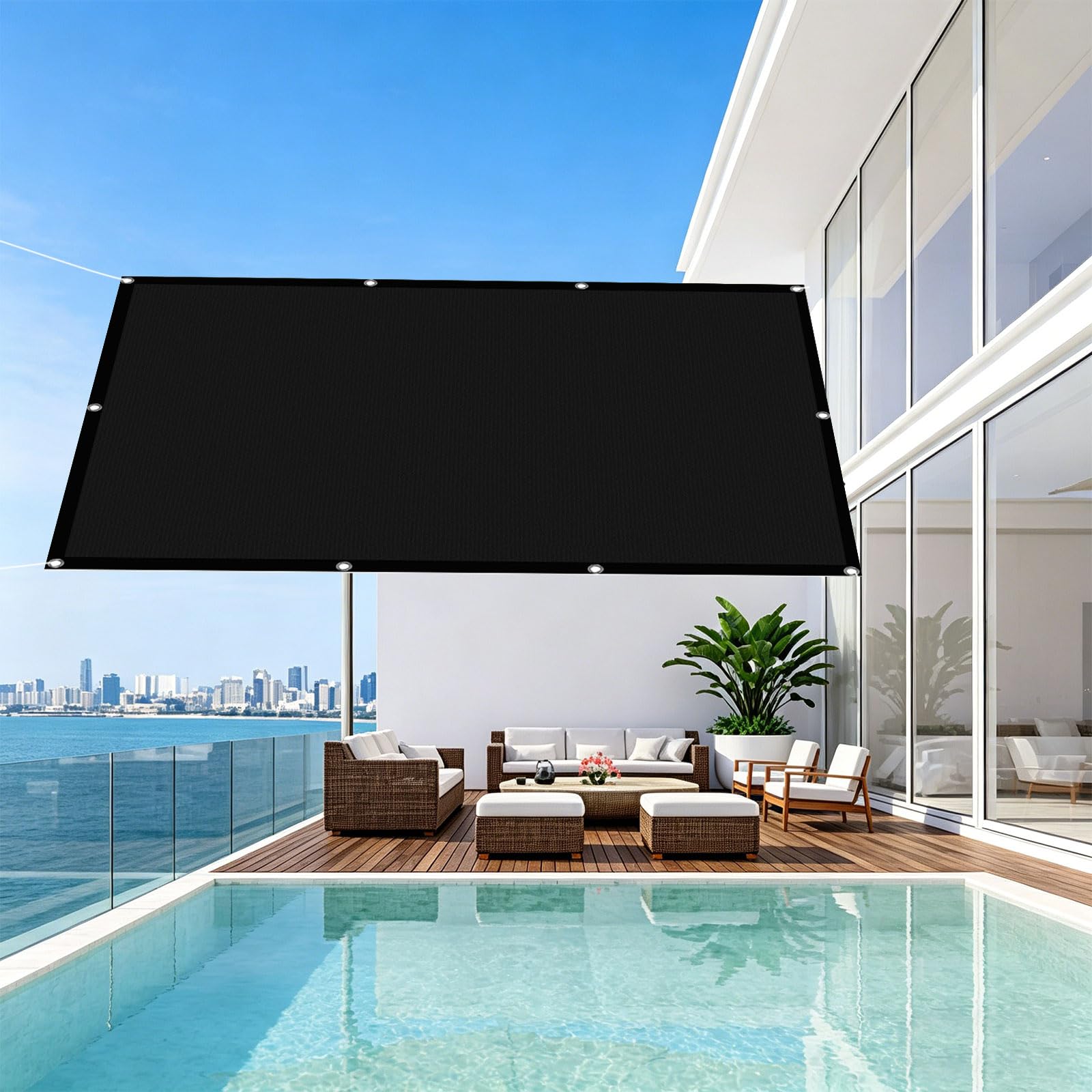 Voile d'ombrage polyester anti-UV noir pour terrasse