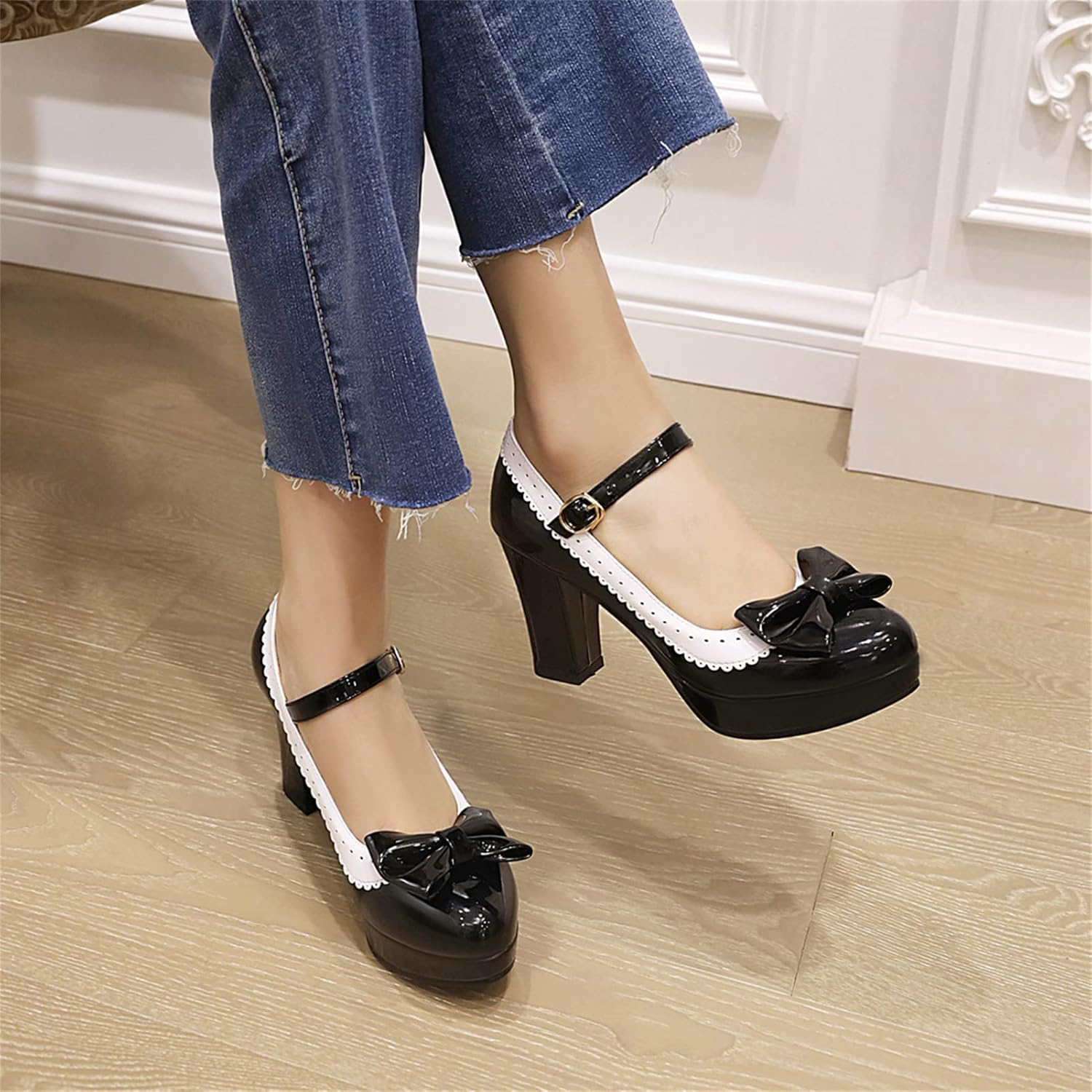 Mary Jane Heels for Women Bow Lolita Platform High Heels Kawaii Shoes Dress Round Toe Pumps - Image 2