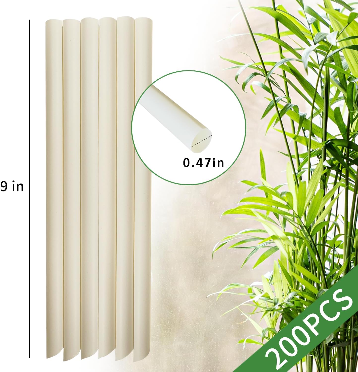 Extra Wide Bamboo Smoothie Boba Straws, 200 Pack Disposable Drinking Straws Biodegradable Bamboo Boba Straws Made of Natural Plant Based Fiber - Durability 9 in x 0.5 in Hot and Cold Drinking