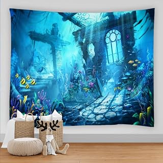 海洋生物タペストリー 3D 印刷サメグリーン植物水中世界海壁掛け美的部屋の装飾リビングルームの壁キャンバス
