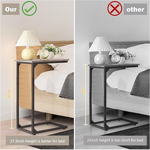 Miniatura 3 de melos Juego de 2 mesas auxiliares en forma de C, mesa auxiliar alta para sofá, mesa de sofá con marco de metal para sala de estar, mesas de sofá que