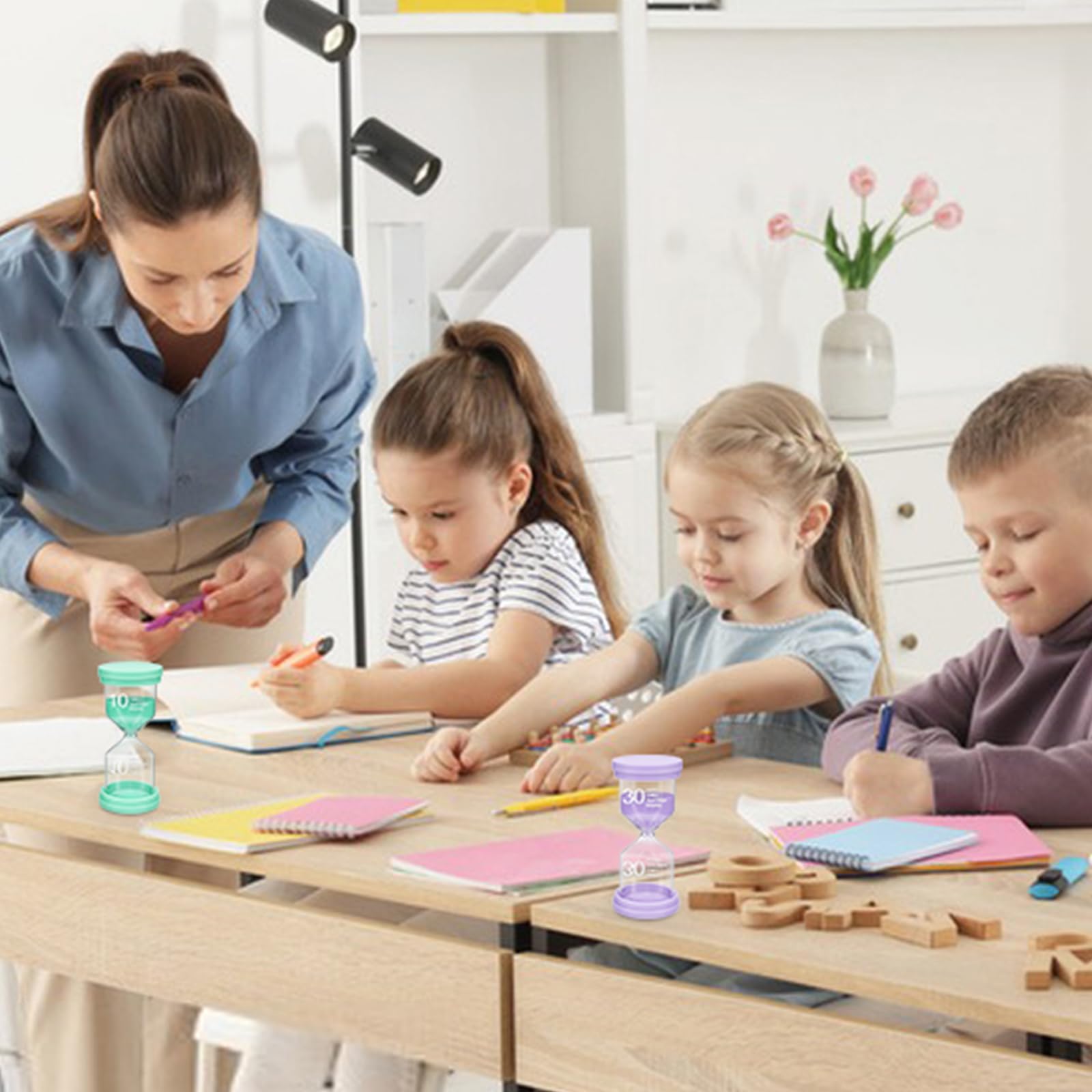 Lot de 5 sabliers en bois pour enfants - 3/5/10/15/30 minutes - Minuteur coloré - Minuteur résistant aux chutes - Pour se brosser les dents, les jeux, la cuisine, le bureau et