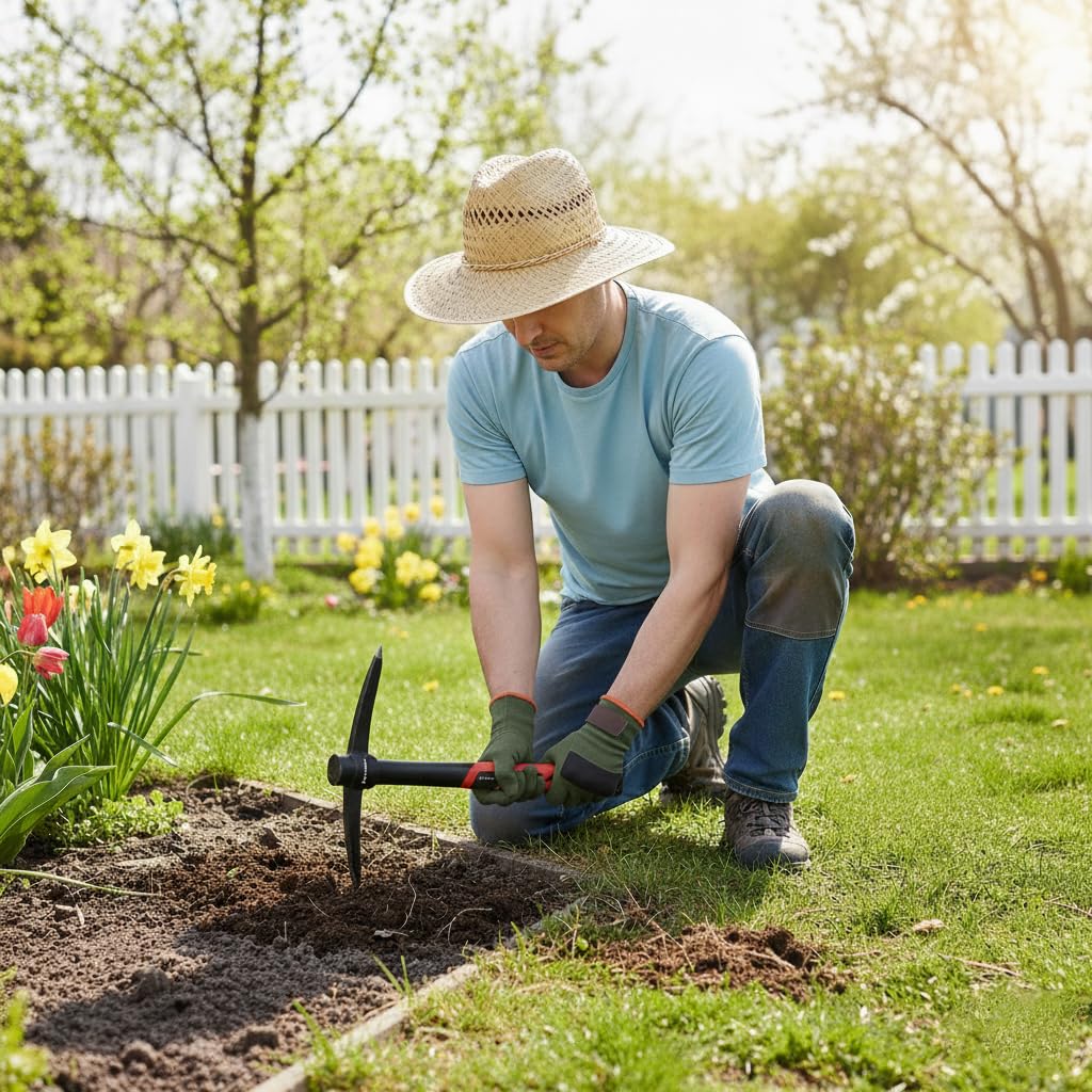 INTERTOOL Zappa a mano con becco - Zappa da 38 cm in acciaio forgiato con picco da 1,5 kg con manico in fibra di vetro antiscivolo, strumento da giardino resistente per radici, rocce, scavo e