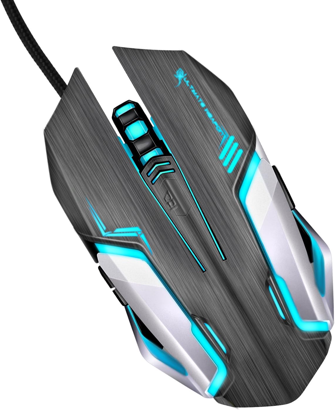 Gaming Mouse, LDesign 3200DPI Wired Gamer Mice Acc Optical Ergonomic with 4 Adjustable DPI Switch, 7-Color Breathing Light, High Accuracy Computer Mice Plug and Play (Grey/Silver)