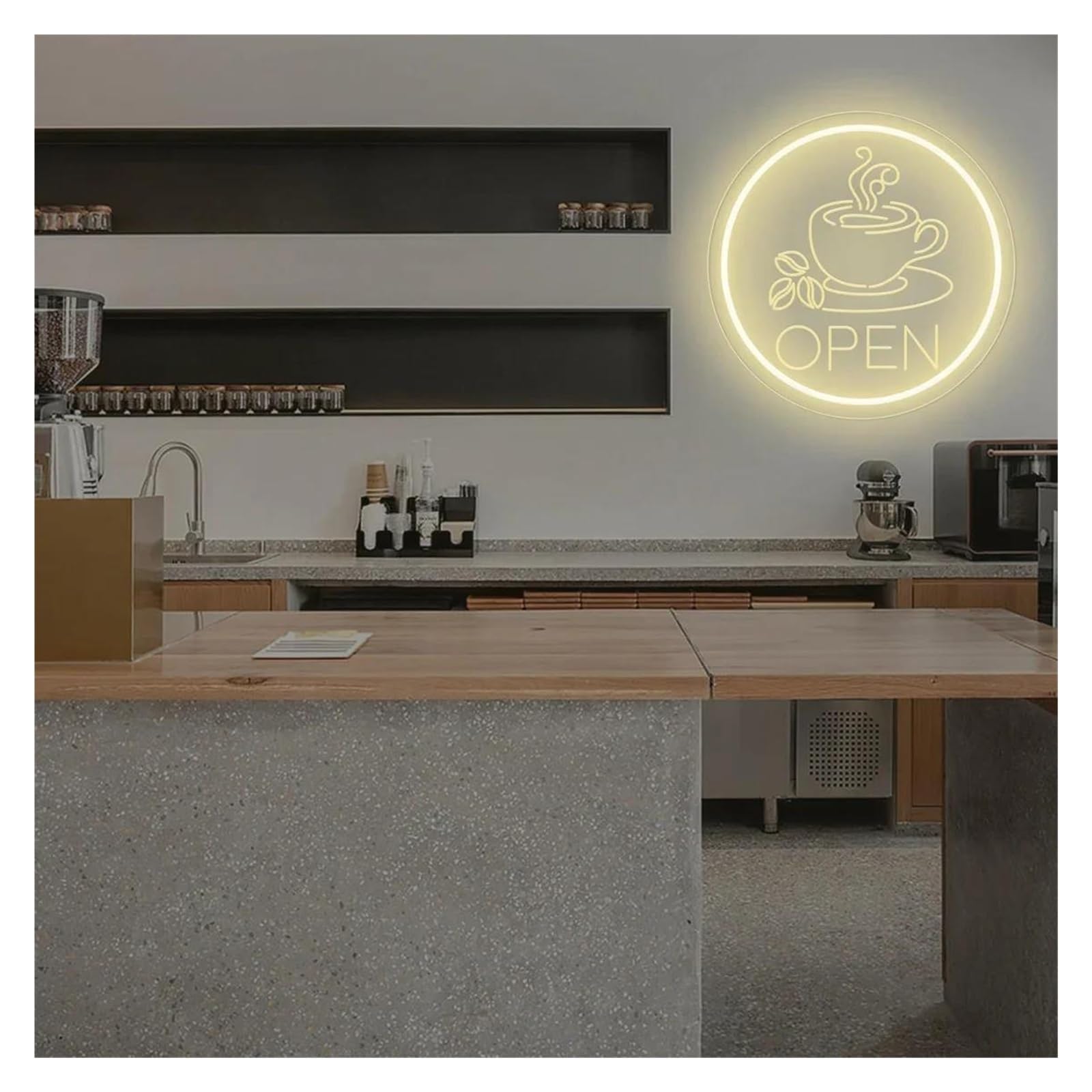 LEMST Signs Lamp Open Neon Sign, Coffee Open Neon Sign for Bar Or Coffee Shop, Business Open Sign(A,35cmx35cm)