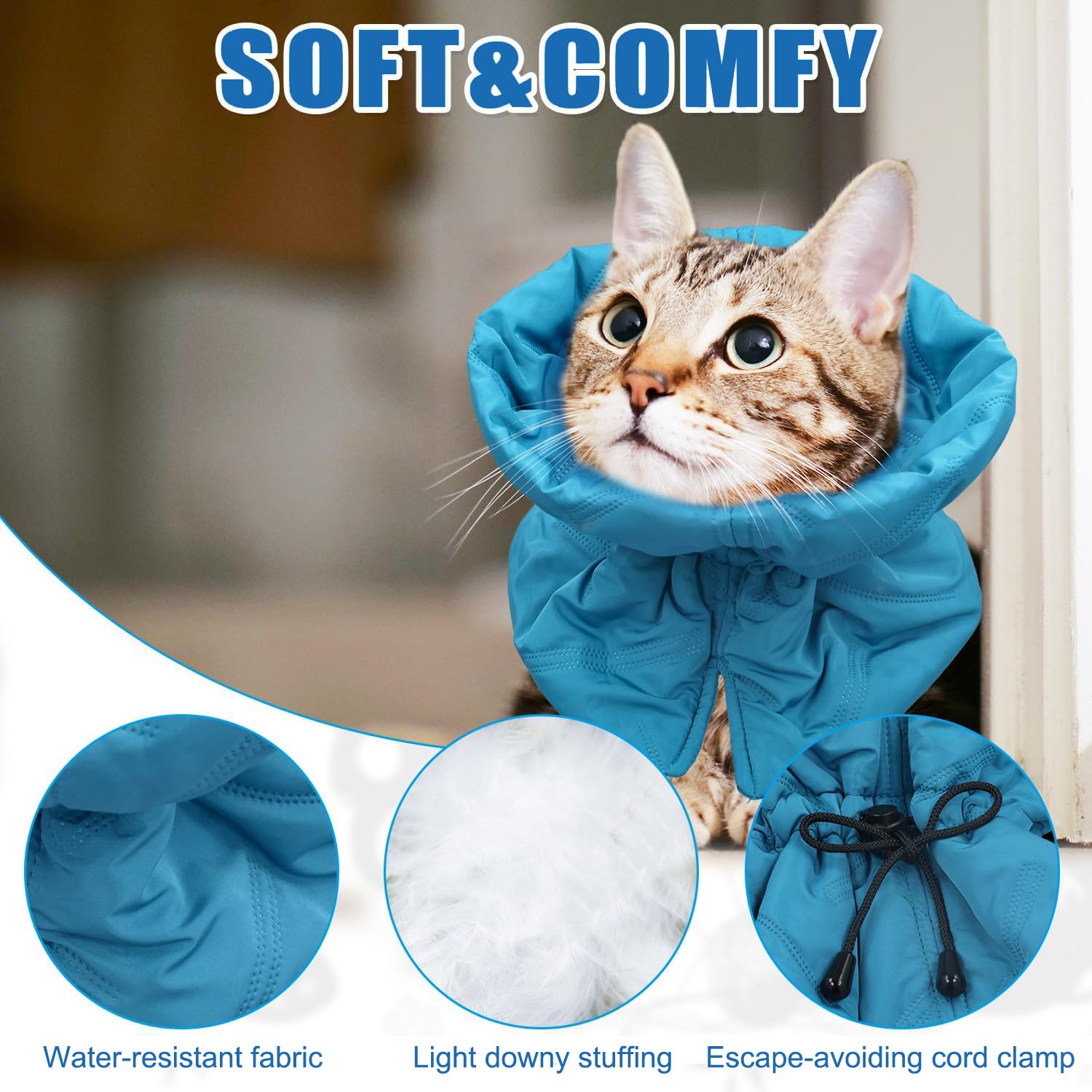 Collar de Recuperación para Gatos, Suave Ajustable Isabelino Protector, Evita Que se Laman - para Gatitos (Azul, S)