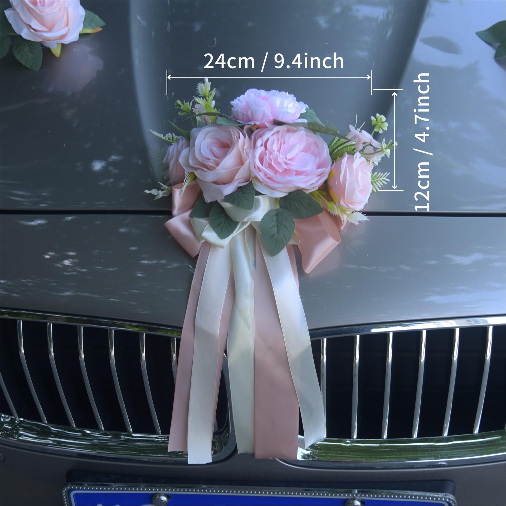 Wambere 1 Set Frontblumen Autoschmuck Hochzeitsschmuck Künstliche Rosendekoration Hochzeitsauto Deko Auto Schmuck Hochzeitsautodekoration für Hochzeit Empfang Zeremonie Party,Rosa