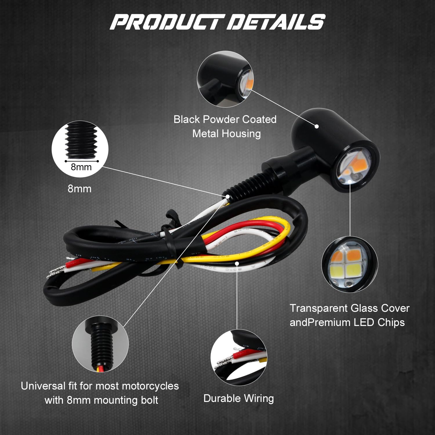 NTHREEAUTO Universal Motorcycle Turn Signals, Front Rear LED Turn Signal Lights Mini Blinkers Brake Tail Light Kit Compatible with Harley Davidson Honda Suzuki Triumph Yamaha - 4 PCS