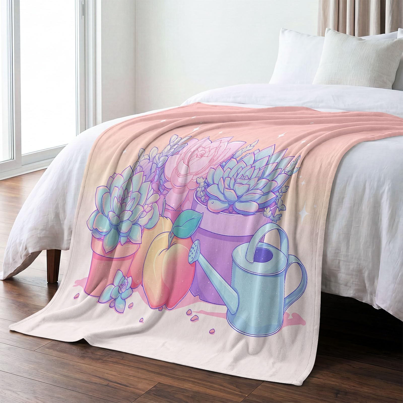 Manta de forro polar con diseño de suculentas