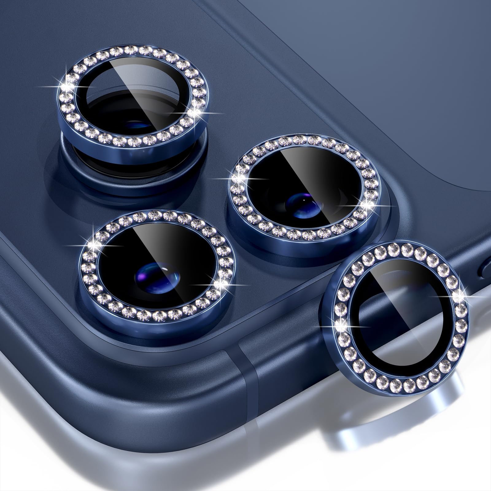 Photo 1 of Choiche Compatible for iPhone 17 Pro/iPhone 17 Pro Max Camera Lens Protector Bling, 9H Tempered Glass Camera Cover Screen Protector Metal Ring Decoration Accessories (Diamond-Blue)