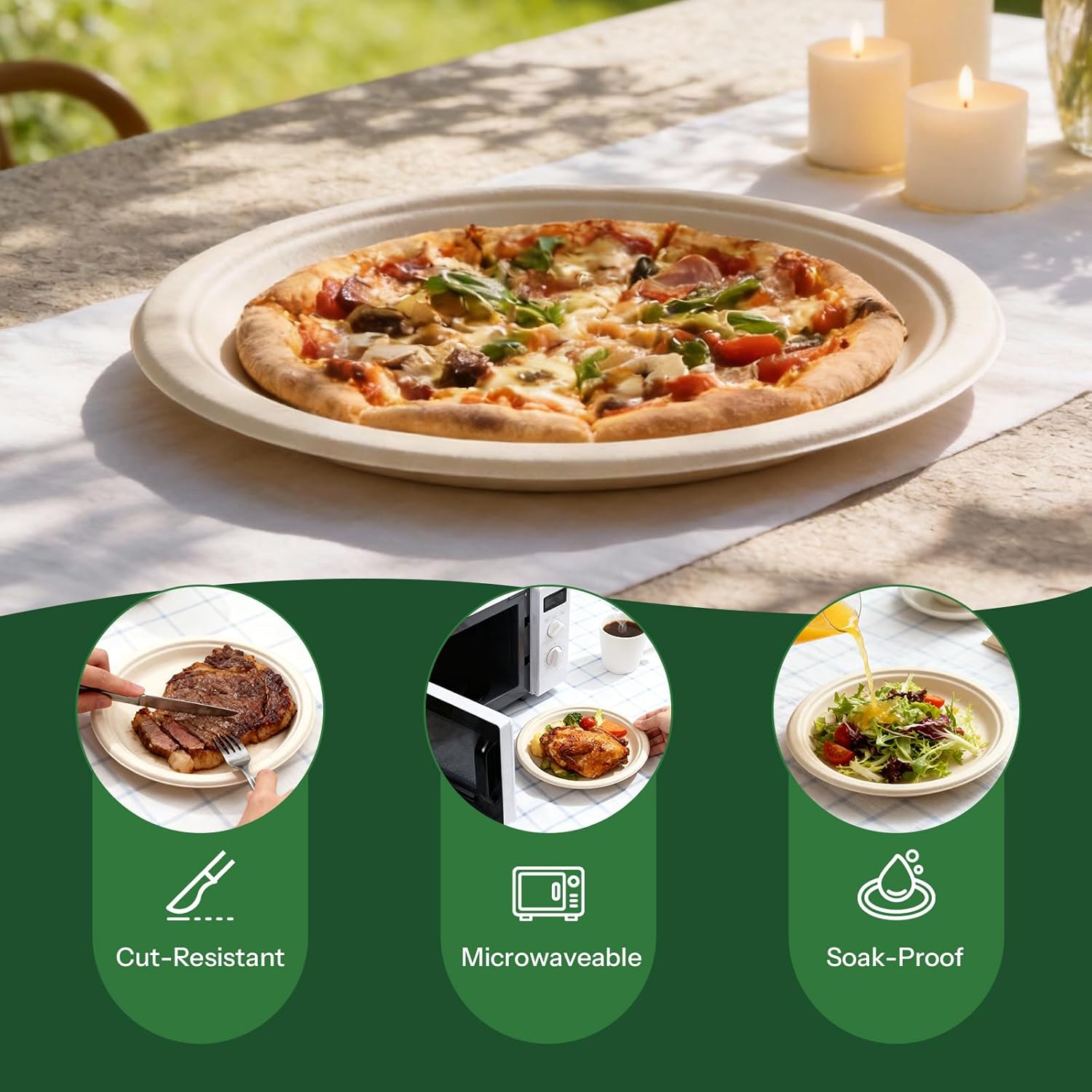 Disposable Paper Plates 10 Inch, 100% Compostable Plates 100 Pack, Eco-Friendly, (PFAS-Free) Biodegradable Sugarcane Bagasse Dinner Plates for Dessert, Cake, Appetizer (Microwave Safe) (BPI Certified)