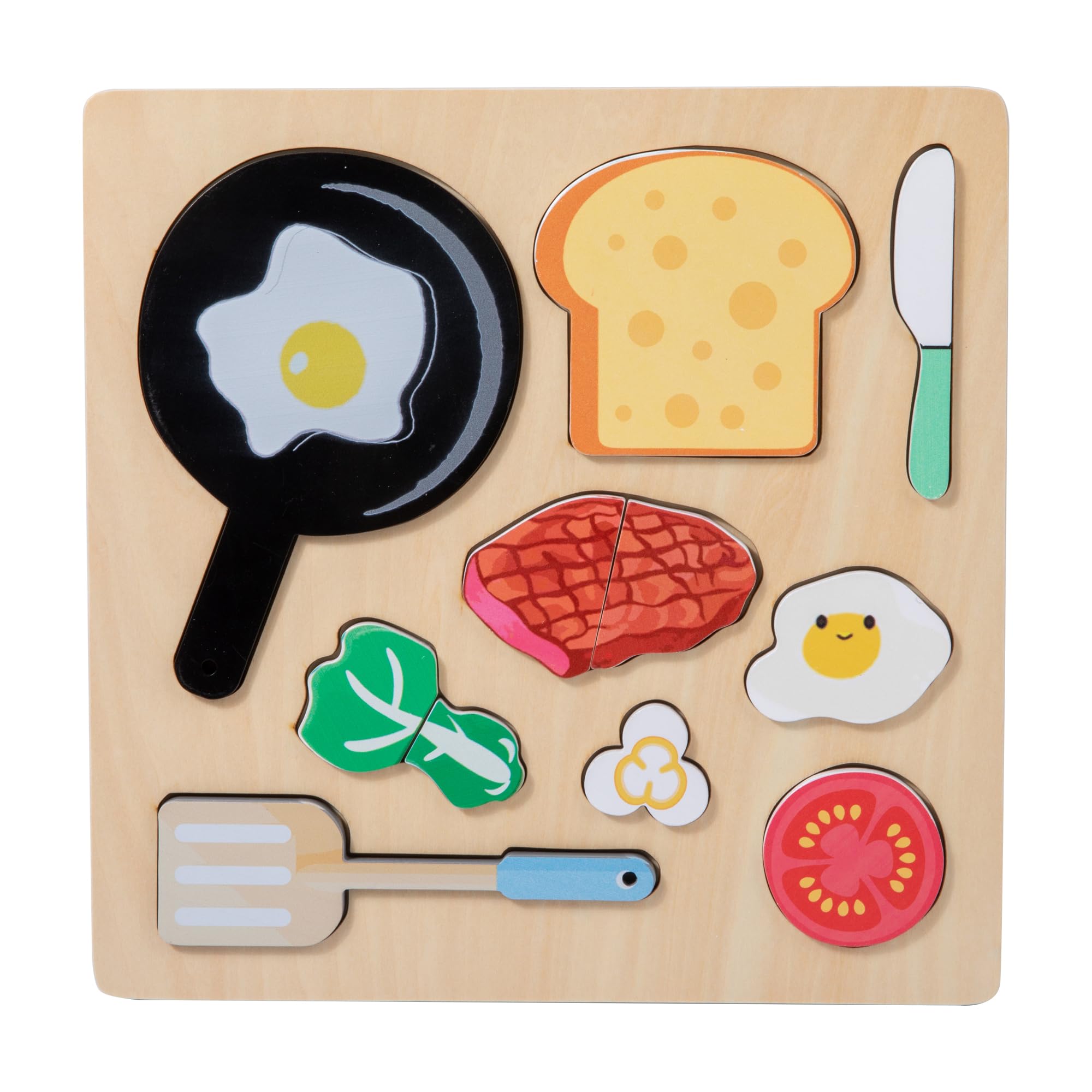 Adena Montessori Wooden Puzzles Play Fake Food for Kids Cookware Fried Egg Vegetables Set Kitchen Toys