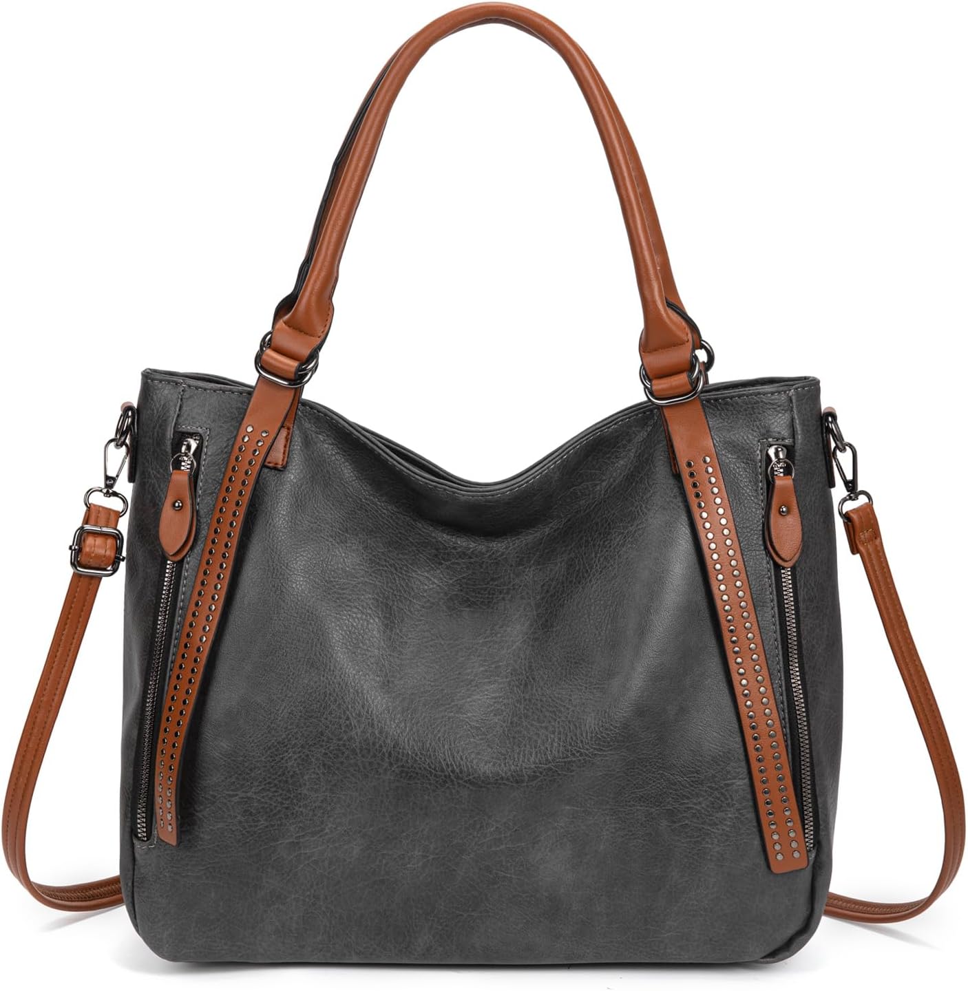 myfriday Vintage Slouchy Tote Bag for Women, Large Vegan Leather Hobo Shoulder Bag Satchel Purse with Adjustable Strap