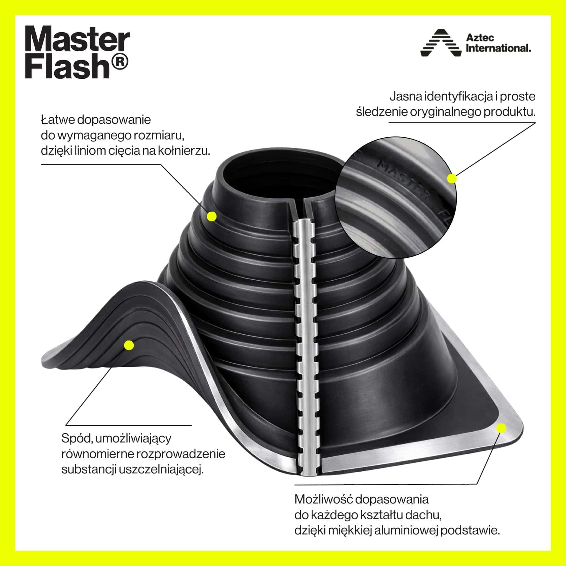 MASTER FLASH Multi 7 - Elastyczny kołnierz dachowy EPDM - Przejście dachowe - Uszczelnienie Odporne na warunki atmosferyczne - Uniwersalne zastosowanie - Wentylacja Komin, 140-292 mm