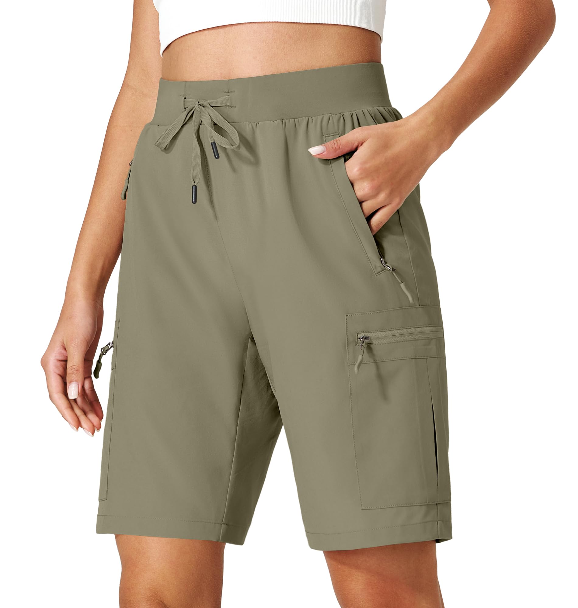Ksmien Women's Hiking Cargo Shorts Quick Dry Lightweight Summer Shorts with Zipper Pockets for Travel Golf Camping