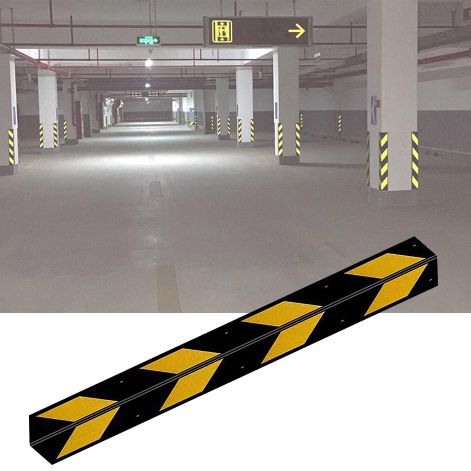 Protección Pared Garaje Protector Esquina En Forma L 2 Artículos Protector Columna Parking Reflectante Material De Caucho Protector Parking con Tornillos De Montaje(150x10x1cm(2pcs))
