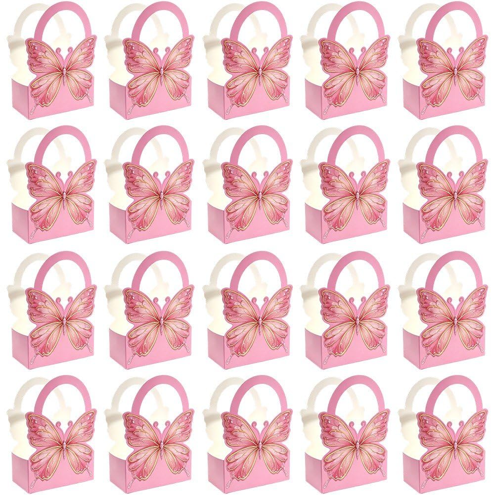 Danlai 20 Pcs Butterfly Paper Favor Box, Handle Pouch Gift Box for Candy Wedding Birthday Baby Shower Gatherings