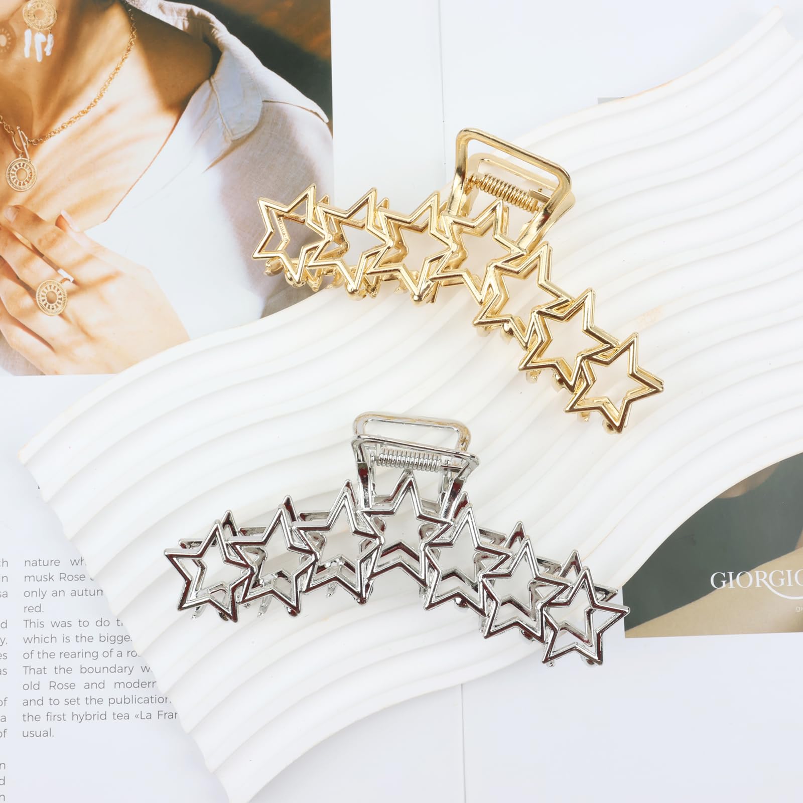 2 pinzas de metal Y2K para el pelo con forma de estrella para mujer, diseño antideslizante grande, pinzas para el cabello grueso y fino, accesorios grandes para el cabello para mujer