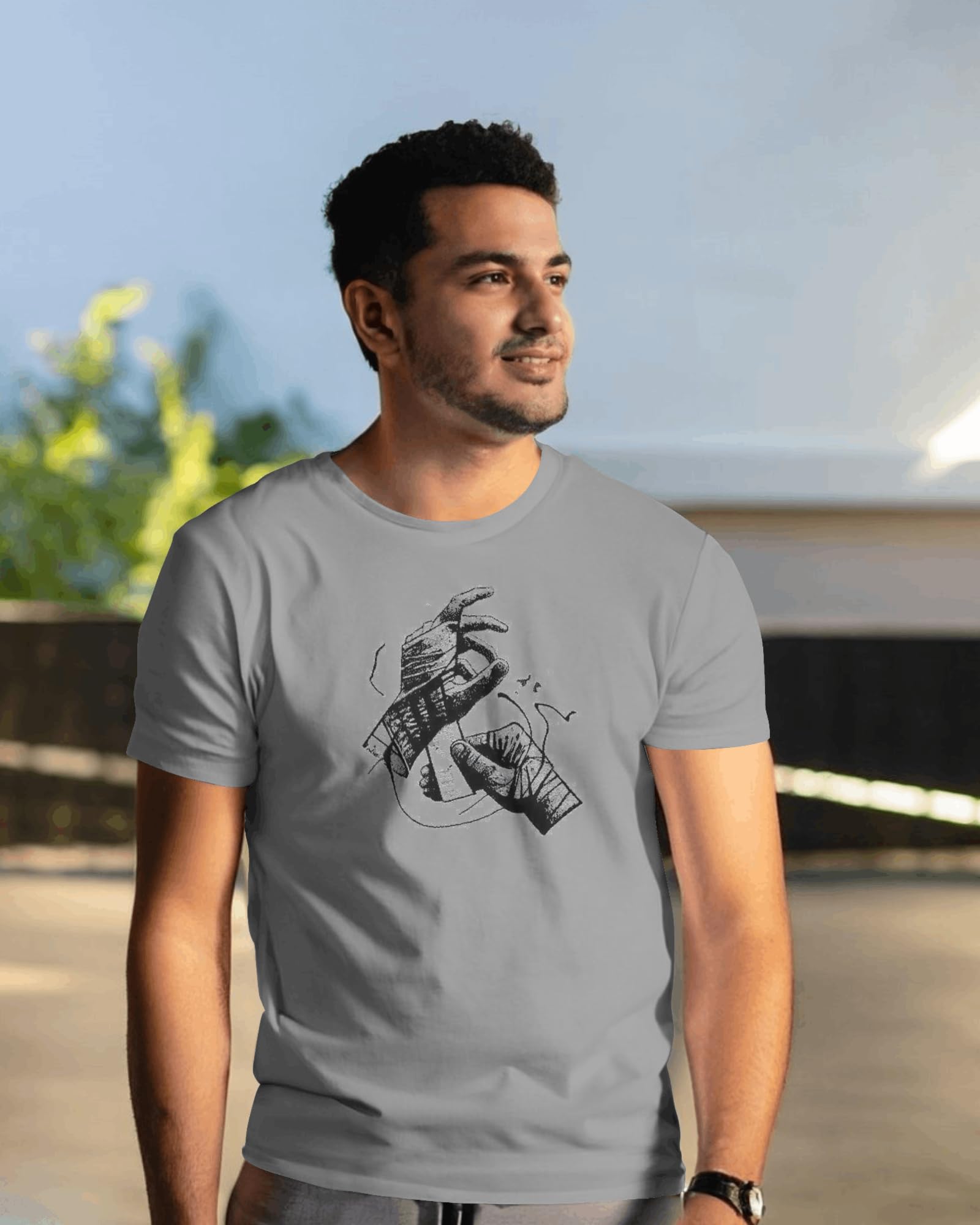 VASAL 5. Boxing Style T-Shirt for Men & Women | Unisex Dry-Fit Round Neck Tee | Air Circulation Dotted Fabric | Gym & Sportswear (in, Alpha, XL, Regular) Grey 1