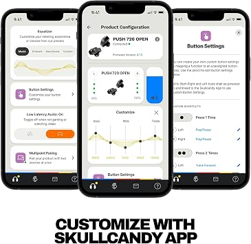 Skullcandy Push 720 Open Wireless Open Ear Bluetooth Earbuds, Headphones, Waterproof, Clip-On Lightweight, 30 Hours Battery, Wireless Charging Pouch, Microphone for iPhone Android - Black/Silver