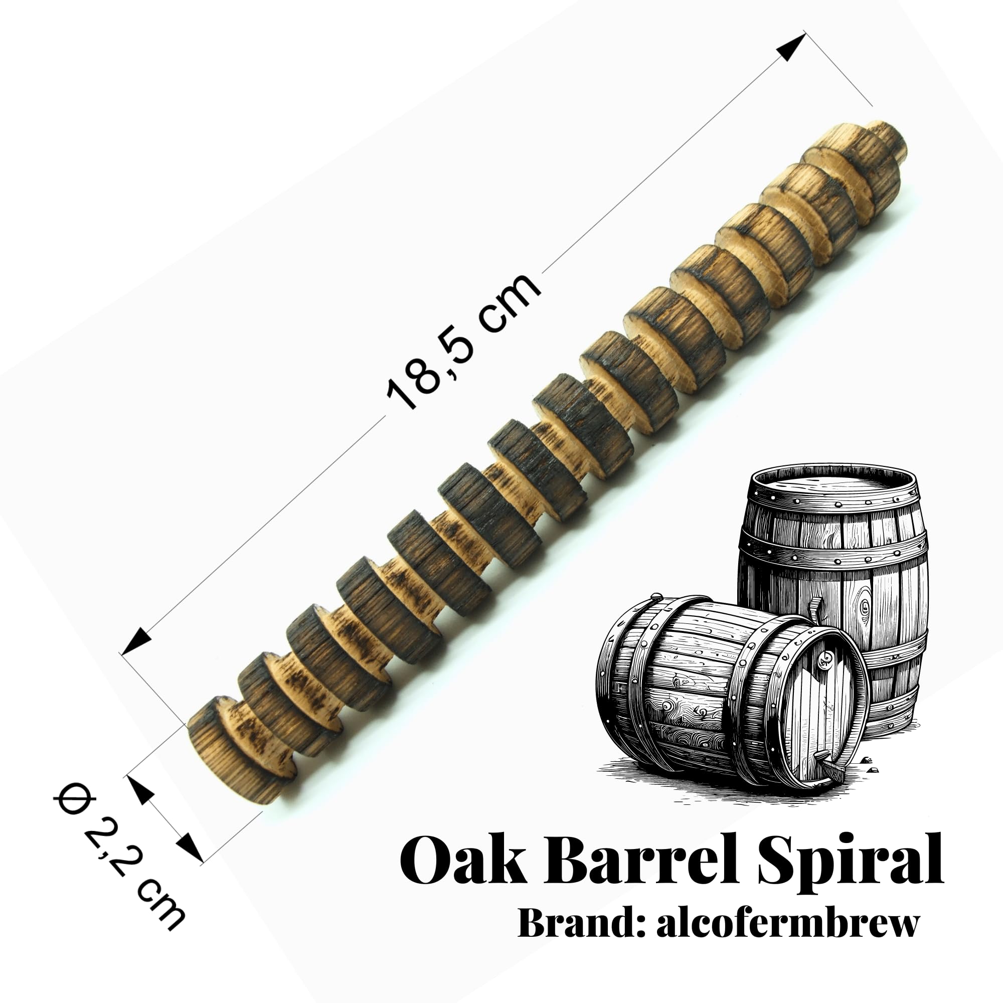 AlcoFermBrew 5X Espiral de Roble Tostado Medio – Efecto de Barrica Escocesa – Notas de Vainilla y Miel, para Realzar y Decorar Botellas con Licores Caseros