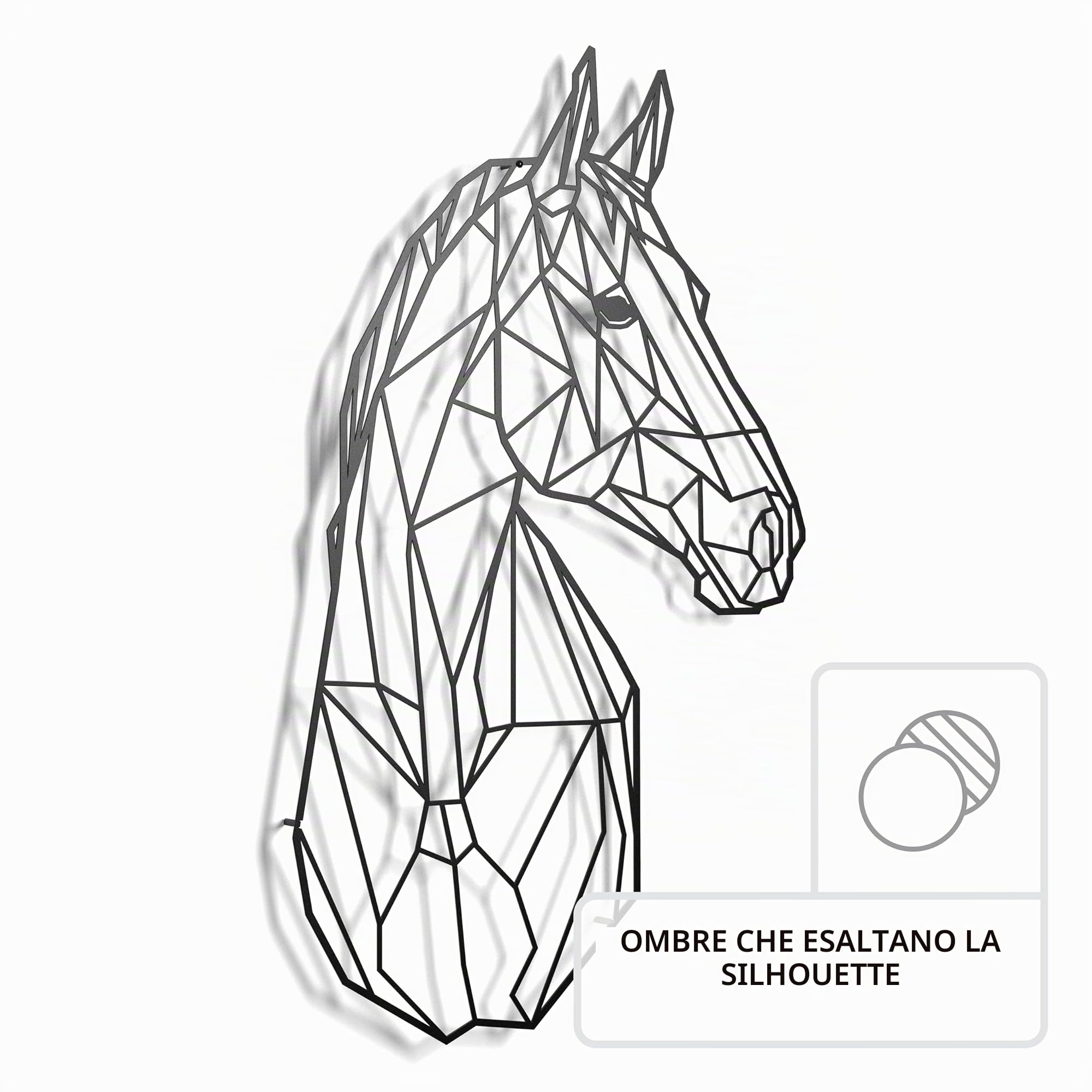 keluly Decorazione in metallo - Scultura da parete galleggiante, con ombre, in acciaio (43 x 31 cm, cavallo)