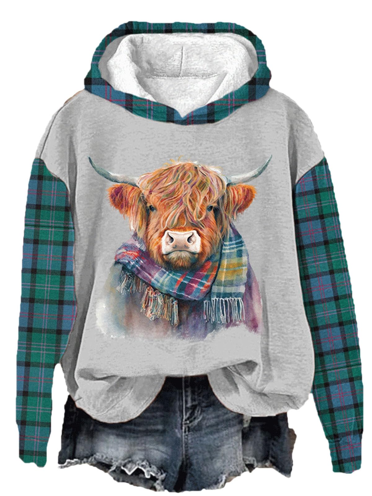 Women's Cute Highland Cow 3D Printed Hoodies Long Sleeve Funny Graphic Print Pullover Sweater Sweatshirts Tops