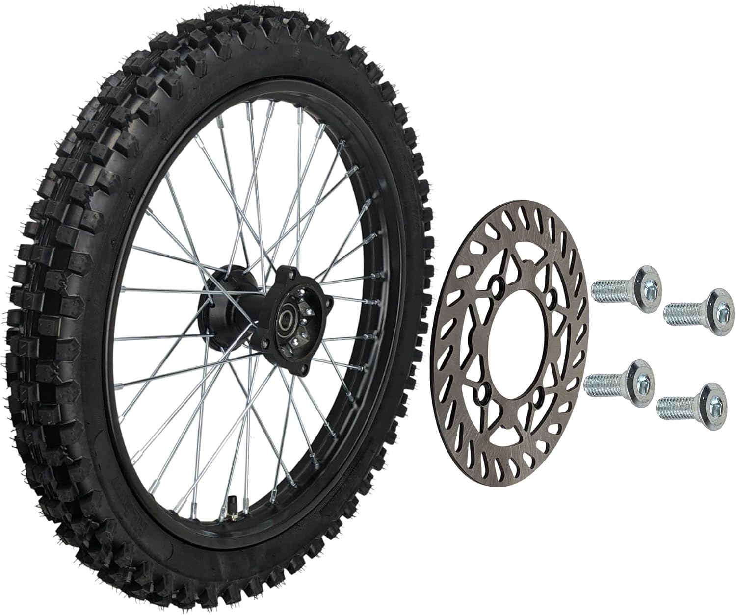 17 inch Front Rim Wheel Tire Tube Assembly for Apollo RFZ SSR 125cc XR CRF DB KLX125 KX85 TTR125 YZ85 YZ80 RM80 Dirt Pit Bike Tao Tao BD17 with 15mm Axles Includes Brake Rotor (17 inch)