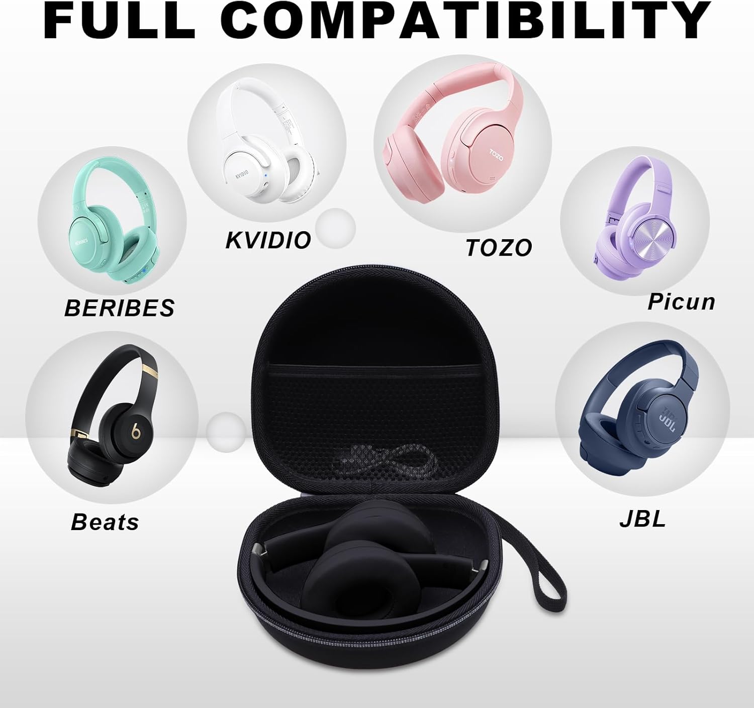 Headphone Case Compatible with Beats, Skullcandy, Monster Persona 3rd/5th/6th ANC, JLab, QearFun, Soundcore Q20/Q20i/Q30, BERIBES, TOZO, KVIDIO, Picun Foldable Headphones, Black - Image 2