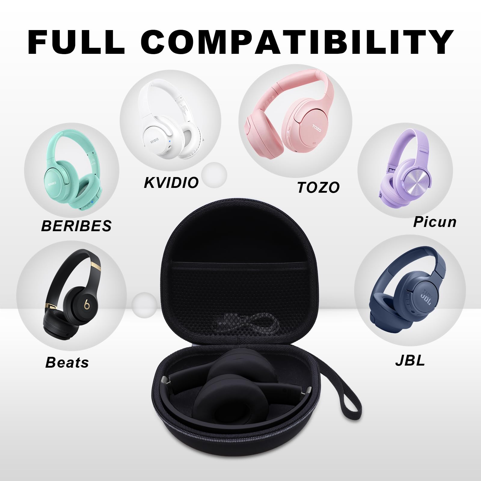 Funda para auriculares, color negro | Compatible con auriculares Beats/Skullcandy/Soundcore Q20/Q20i/Q30/JLab/JBL/KVIDIO/TOZO/Bose QC/QearFun/BERIBES/Picun