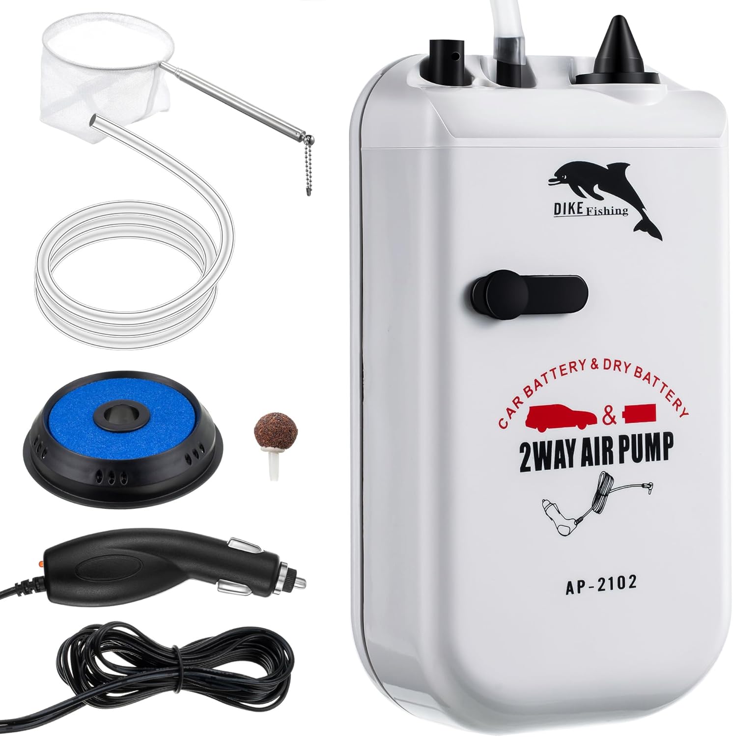 Feekoon Battery Powered Portable Aquarium Air Pump, 2 Speed Bait Aerator Pump Fish Tank Bubbler with Accessories Fits Most Bait Buckets for Fish Tank, Outdoor Fishing, Power Outages and Emergency