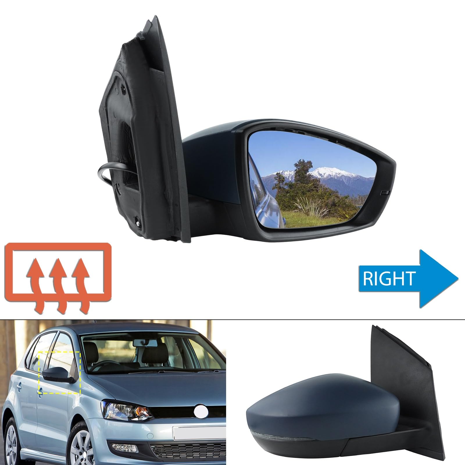 Per VW Per Polo Per MK5 6R Hatch 2009-2018 Lato Destro Retrovisore Ala Porta Specchio Elettrico Primer Base Trucco Retrovisore Esterno Elettrico