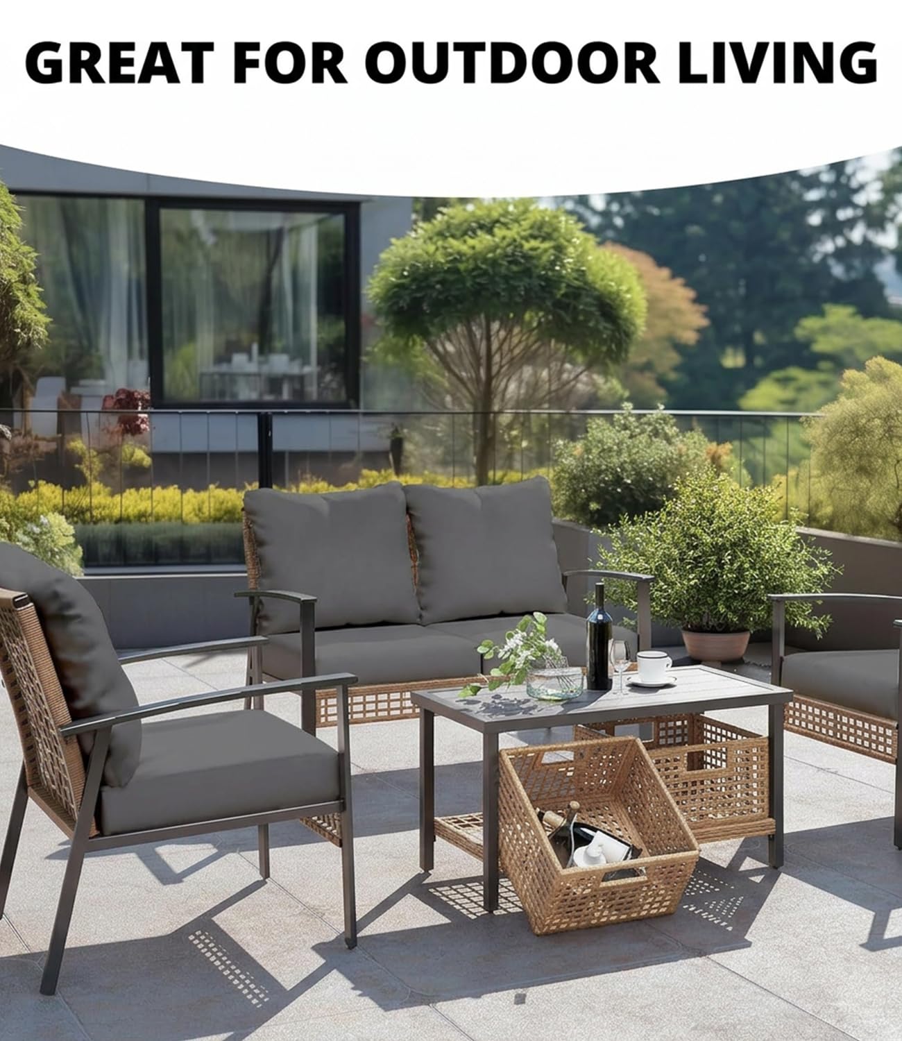 Hiseng Housses de Coussin de Canapé D'extérieur Extensibles Lot de 8, Gris Housses de Coussin de Siège Canapé de Remplacement pour Salon de Jardin, Meubles de Terrasse