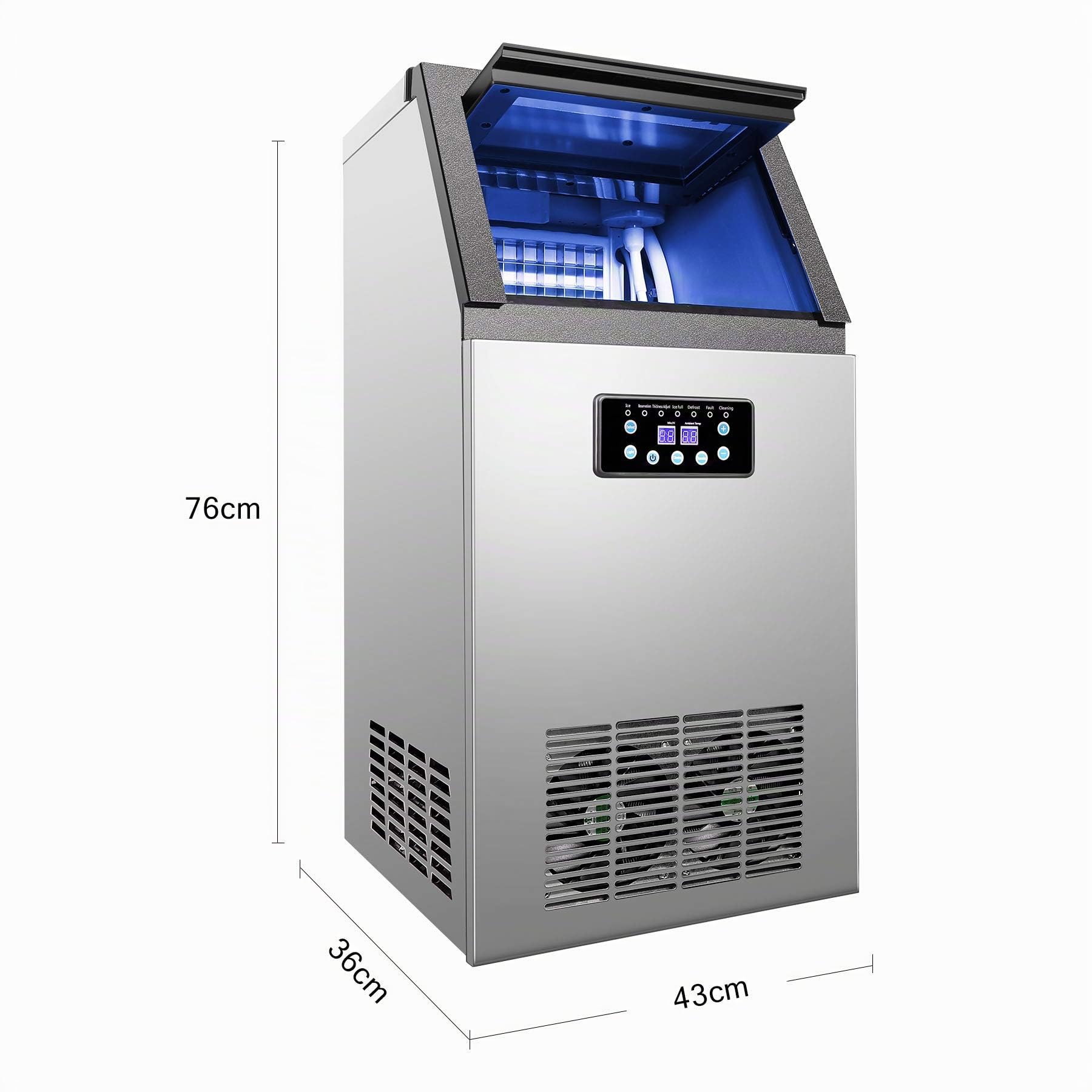 CREWORKS Máquina para Hacer Hielo 59KG/24H Máquina de Hielo Industrial 36PCS con Capacidad de Almacenamieto 10KG Máquina de Cubito de Hielo para Restaurante y Cafetería