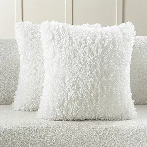 FUTEI Cream White Decorative Throw Pillow Covers 26x26 Inch Set of 2,Soft Fluffy Faux Wool Fur Boucle Textured Euro Pilllow Sham,Modern Home Decor for Couch Bed Living Room Office