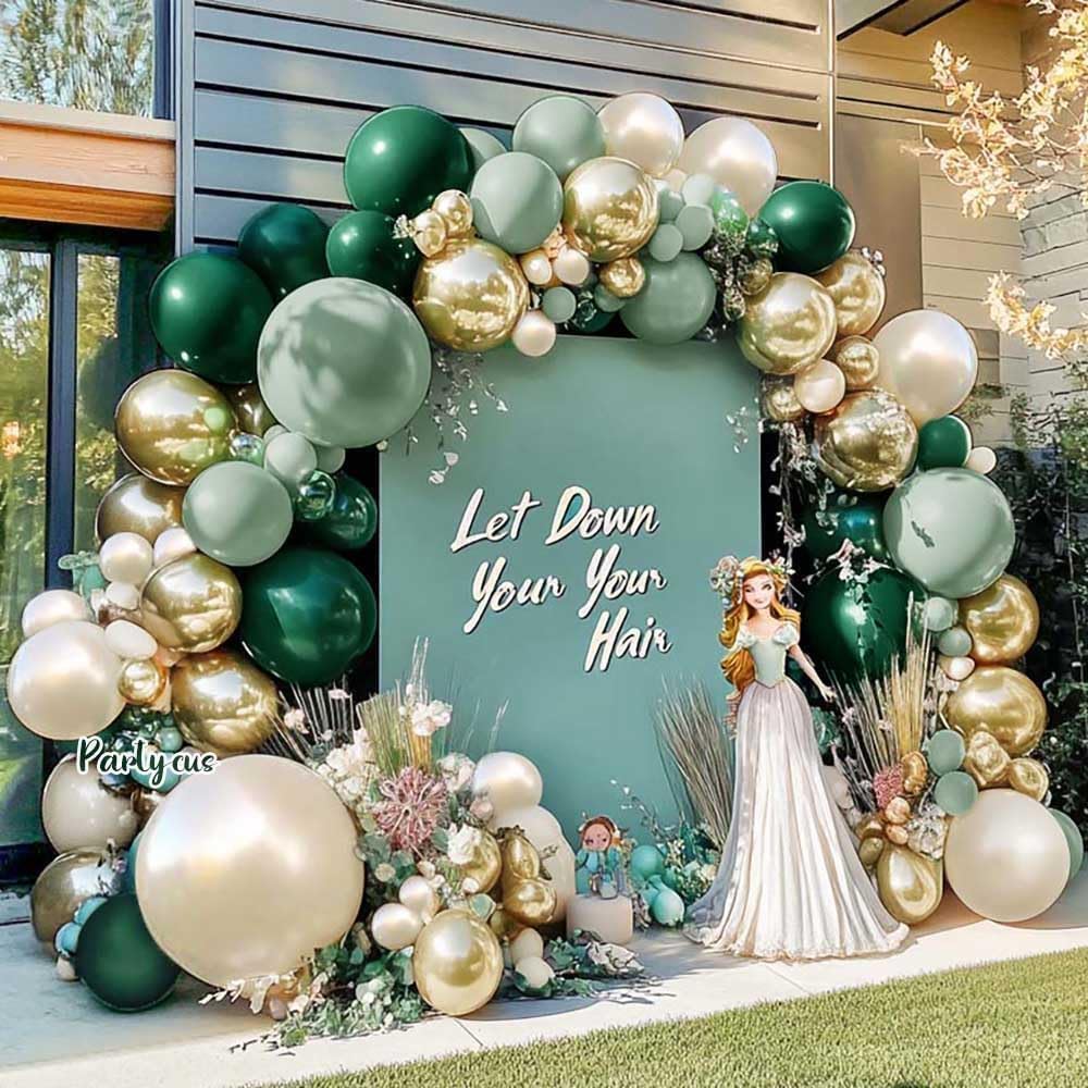 Emerald Green Gold Balloon Arch Kit Double Stuffed Dark Dusty Green Pearl White Sand Latex Balloon Garland for Birthday Wedding Anniversary Valentines
