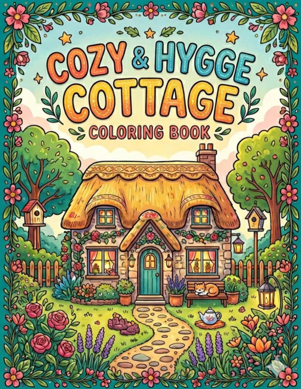 Cozy & Hygge Cottage Coloring Book: Relax and Color: Cozy Cottage Life Scenes with Cute Houses, Nature and Hygge Vibes for Stress Relief