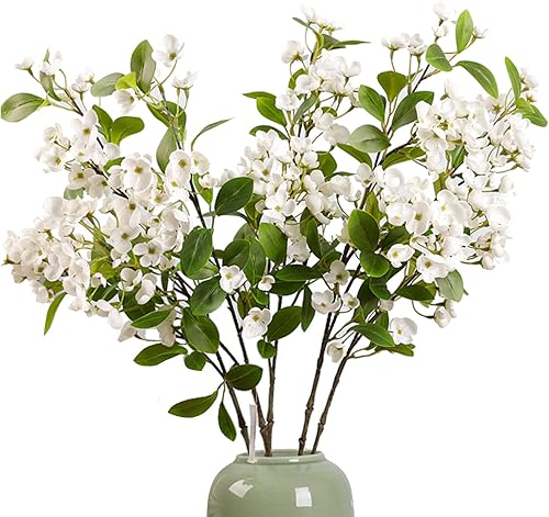 4 ramas artificiales de flor de cerezo de 31.5 pulgadas, ramos de flores de durazno de primavera, arreglo de tallos de flores falsas altos para