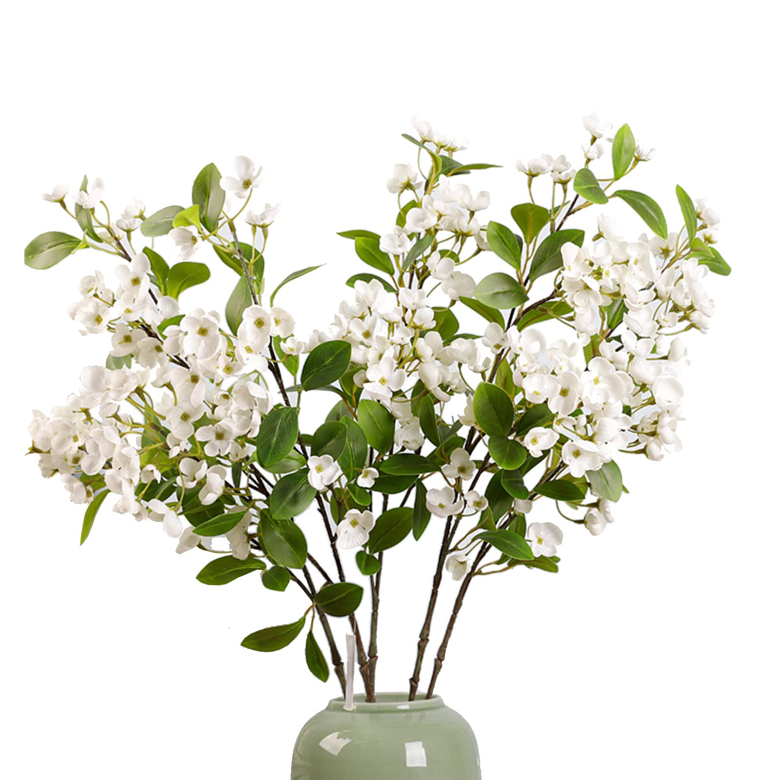 Keemen White 4Pcs Artificial Cherry Blossom Branches 80Cm Faux Silk Cherry Blossoms Stems Fake Flowers Bouquet Arrangements For Home Wedding Office Party Decor (White)