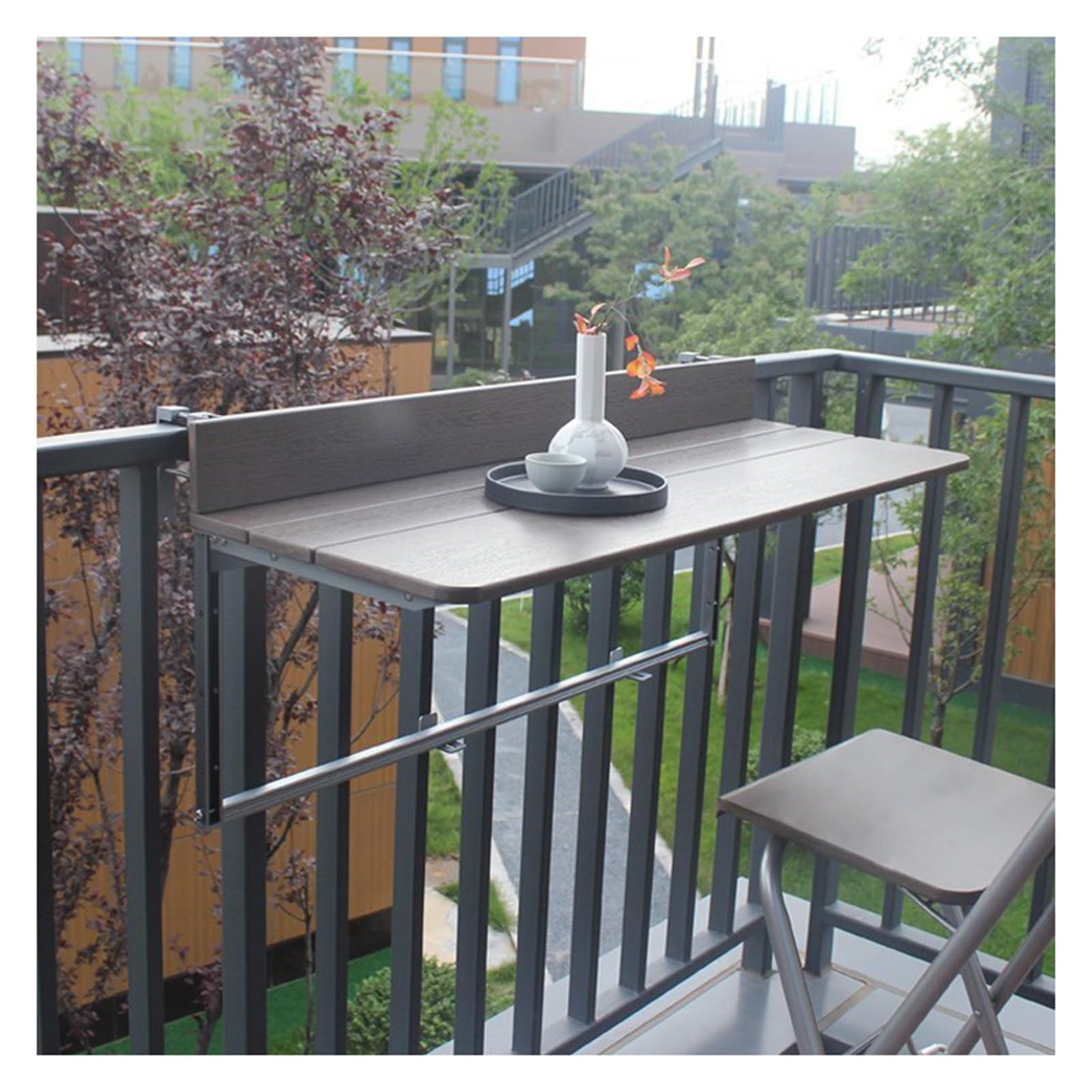ZHANGGL Adjustable Folding Hanging Bar for Balcony Railing - Multi-Functional Patio Deck Rail Organizer (L120*W37cm) - Ideal Outdoor Solution for Space-Saving & Entertaining