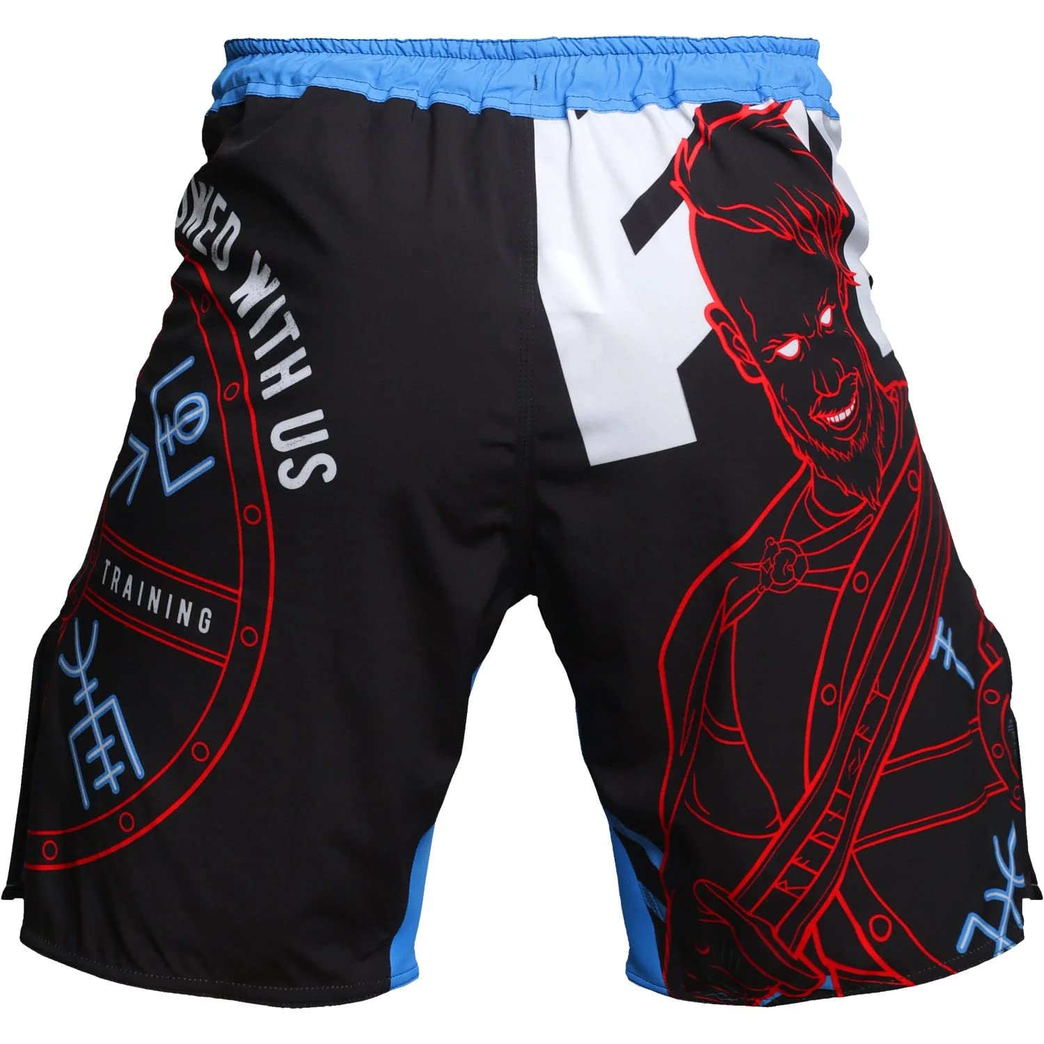 Hardcore Training Fight Shorts Boks Męski Szorty do Walki MMA Combat BJJ Grappling Fitness Muay Thai Kickboxing No Gi (DE/NL/SE/PL, Alfa, XXL, Regularny, Regularny, Czarny Niebieski)