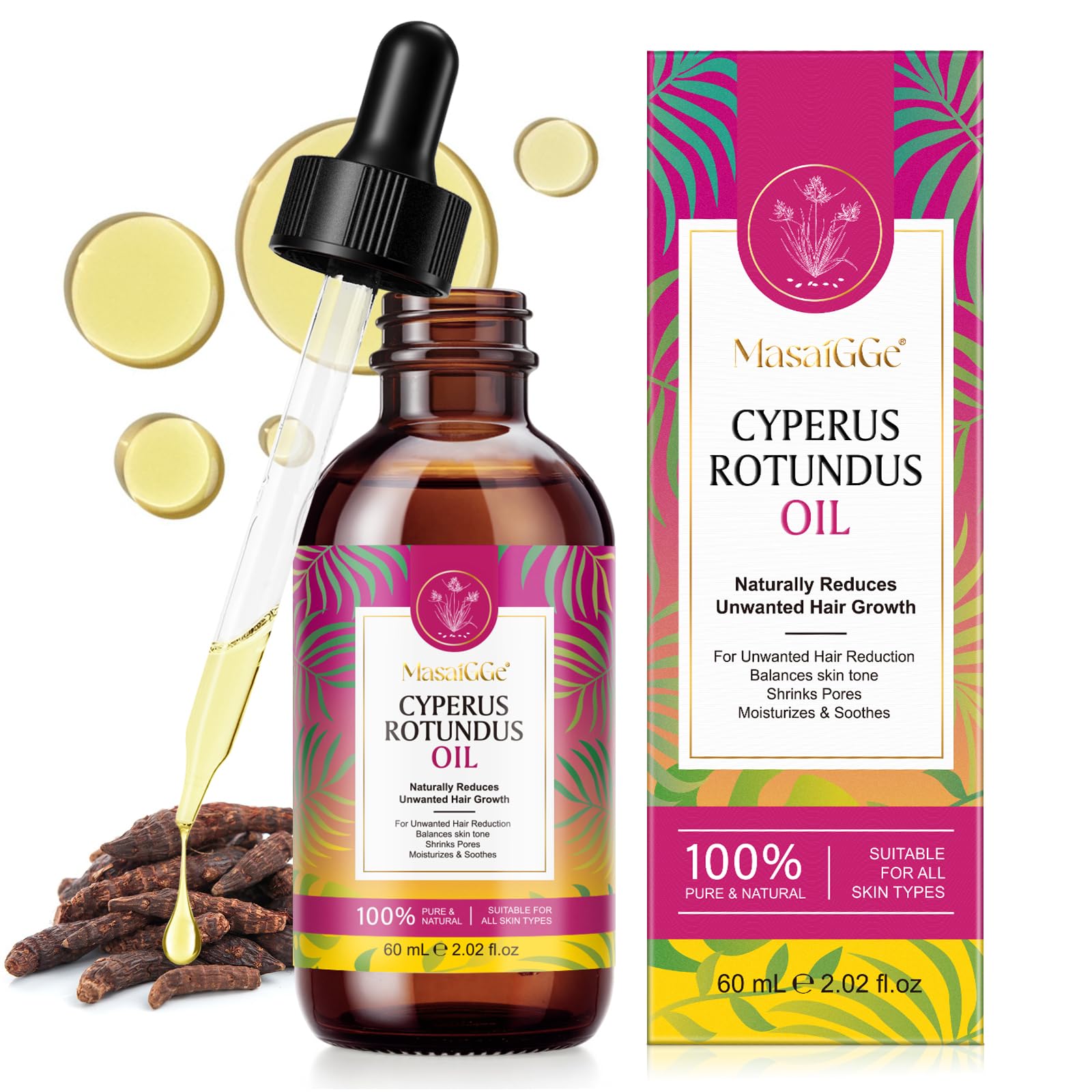 Cyperus Rotundus Oil - Olio naturale per il corpo per la depilazione, riduce la crescita dei peli del corpo, leviga la pelle, riduce i pori, delicato e delicato per tutti i tipi di pelle, 60 ml