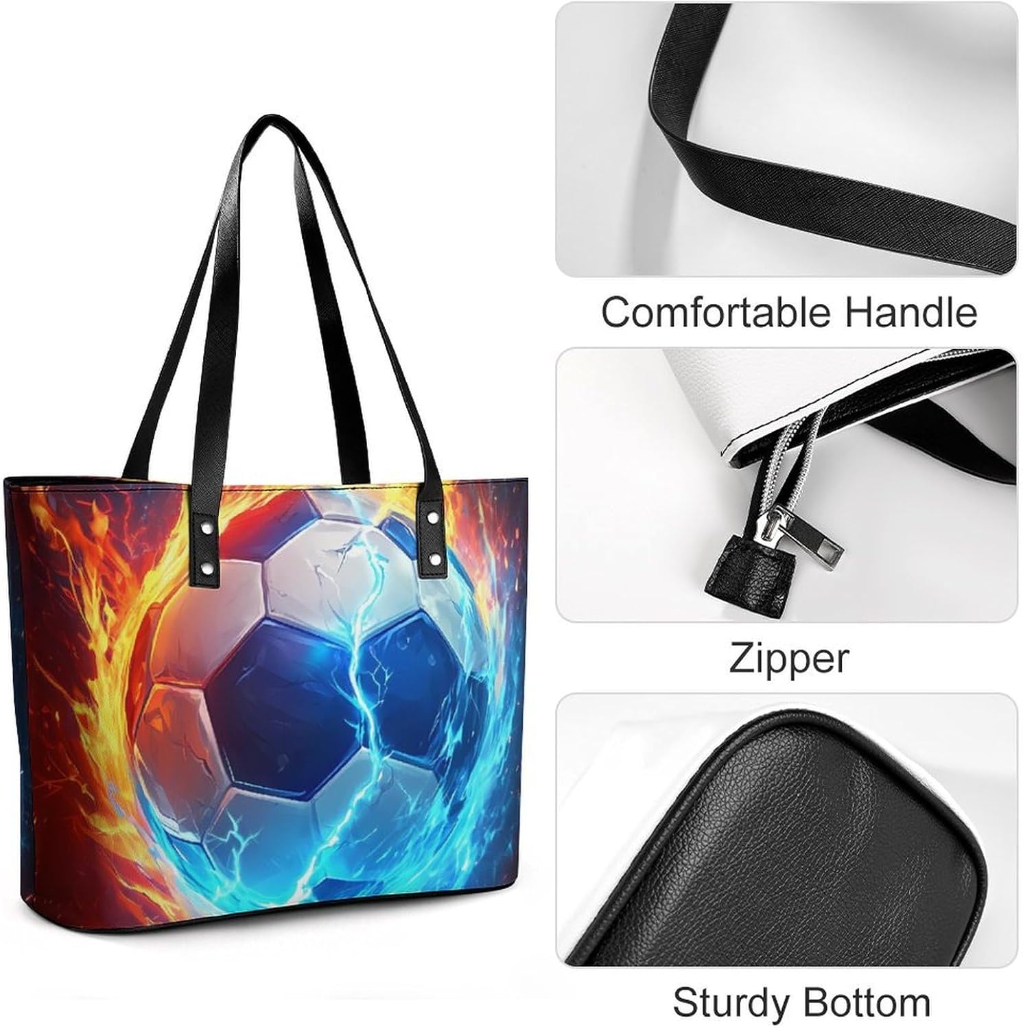 Soccer Water Fire Football Women's Satchel Handbags Tote Shoulder Bag Purses for Travel Shopping Work