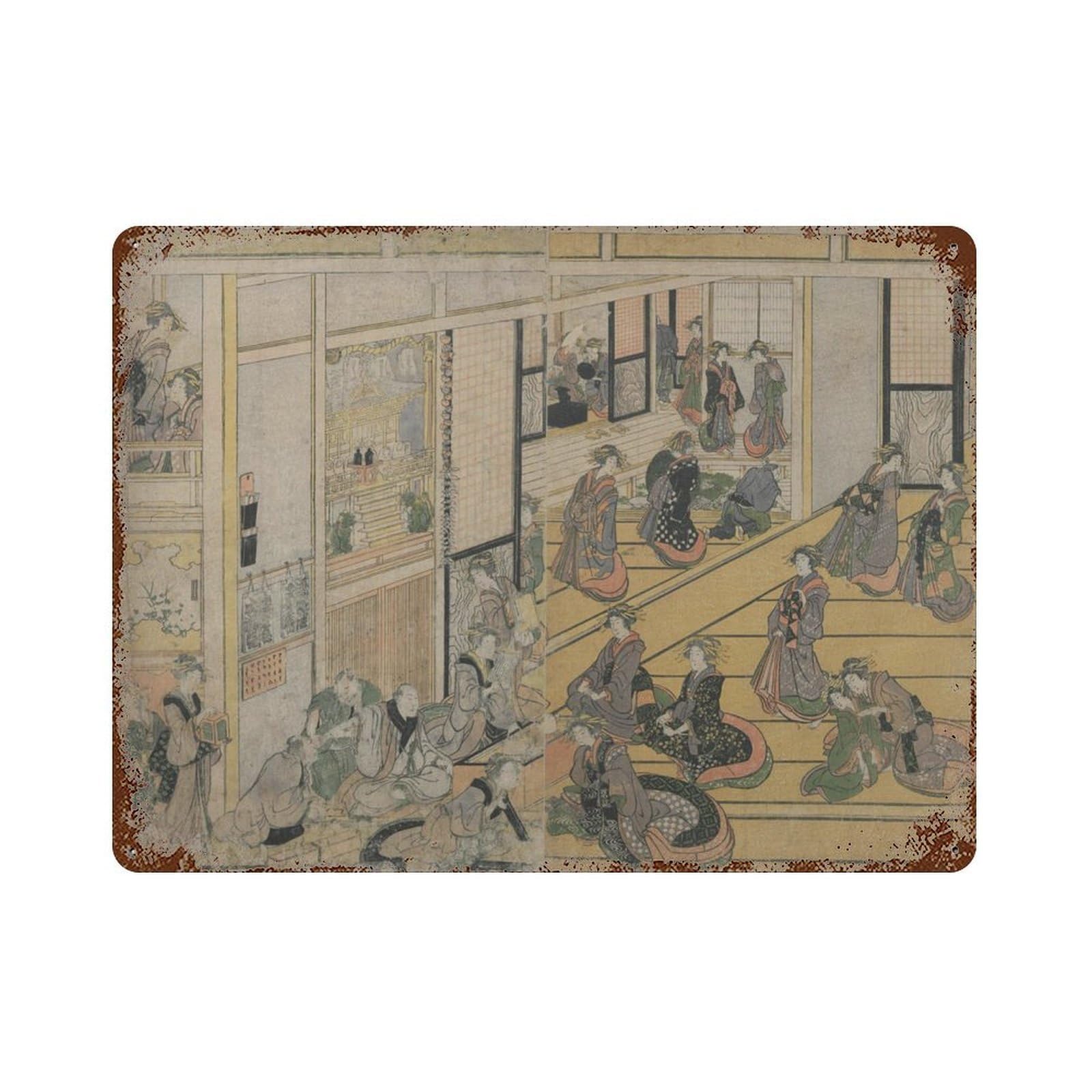 xiaoxiaoshen Hokusai New Year's Day, Japanese Decor Wall Decor Art Metal Tin Poster Modern Home Decor Art Home Bar Shop Decorations Vintage Sign 30x40cm